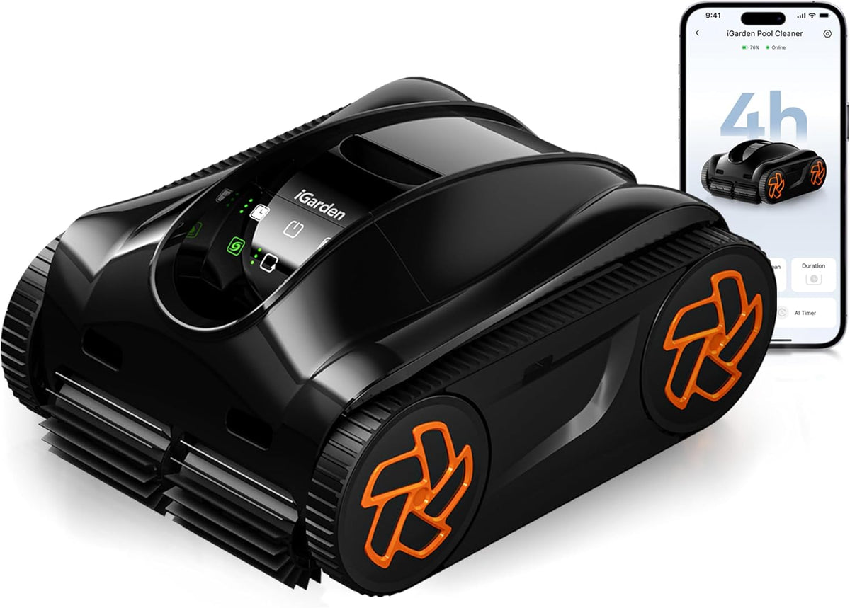 Pool Cleaner K40, 4H Runtime Cordless Robotic Pool Vacuum for Inground & Above Ground Pools, AI Timer, Smart Navigation, Self-Parking, App Support, Touchscreen, Cleans Floor, Wall & Waterline