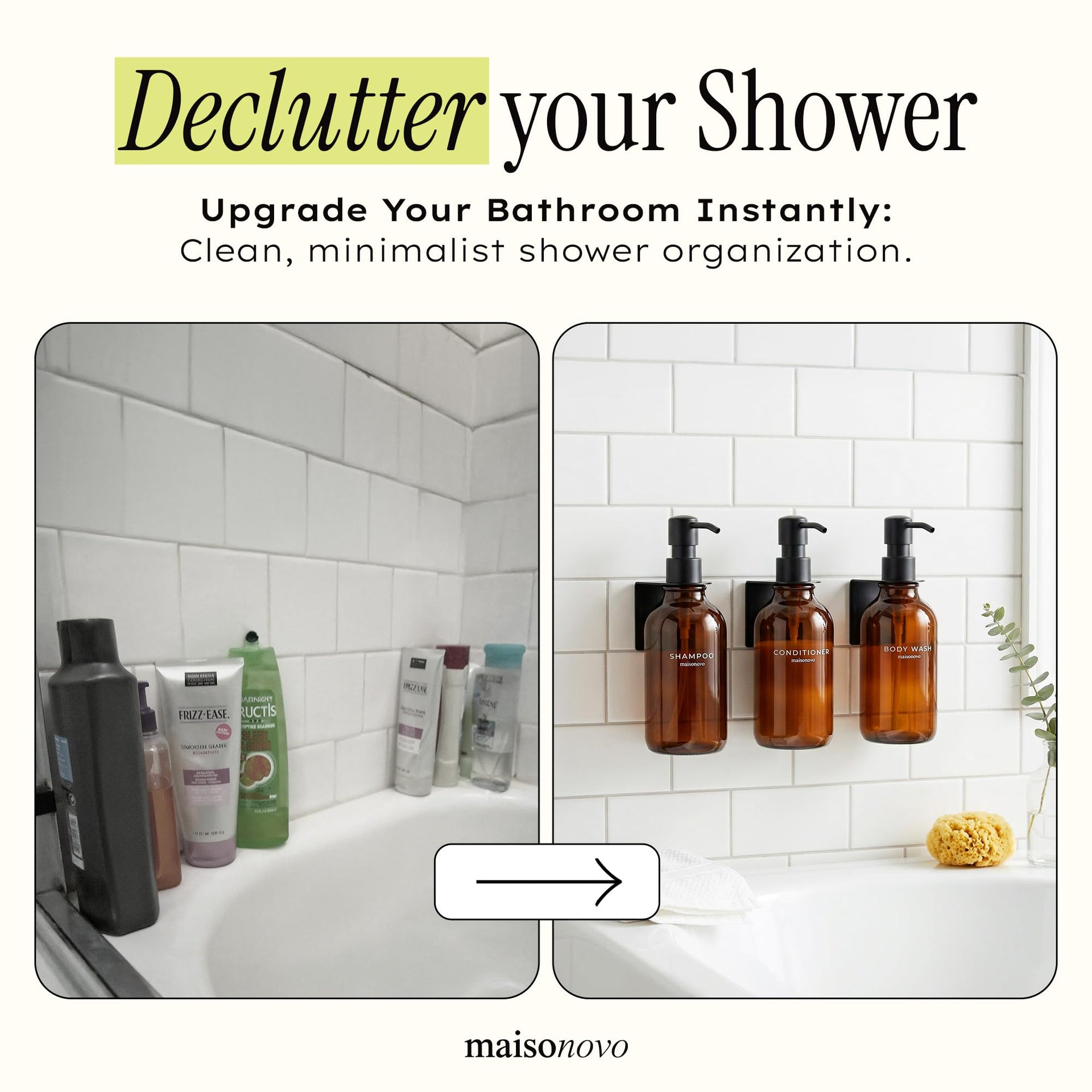 Shampoo and Conditioner Dispenser Wall Mounted Set of 3 Amber Black (3 Count)
