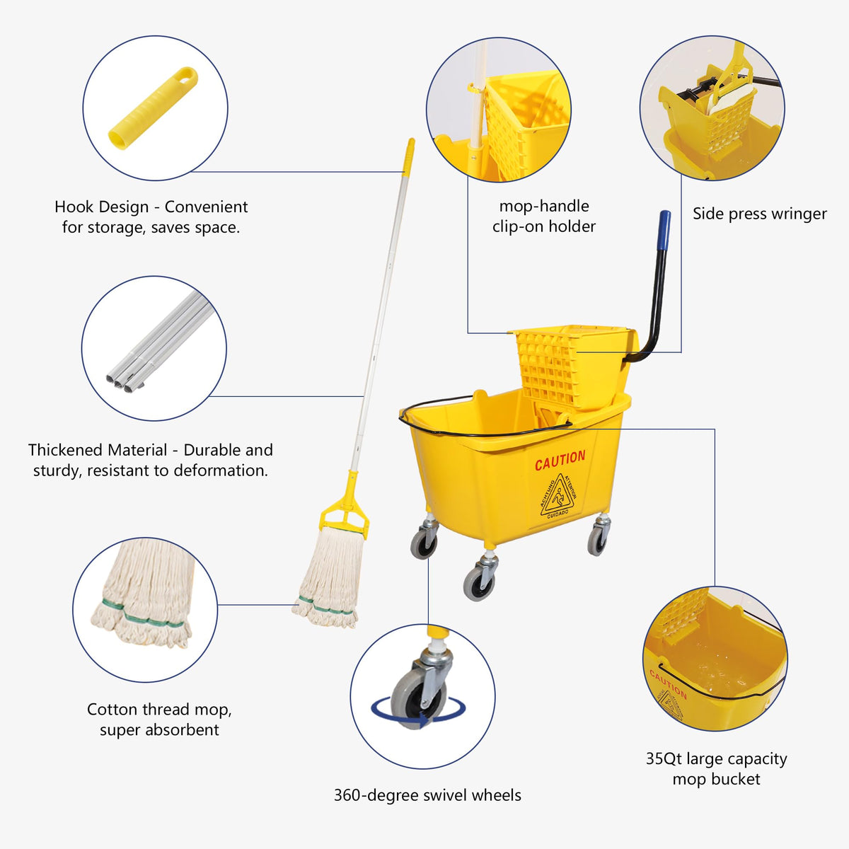 35Qt. Side Press Mop Bucket and Wringer Combo on Wheels (2 Count)