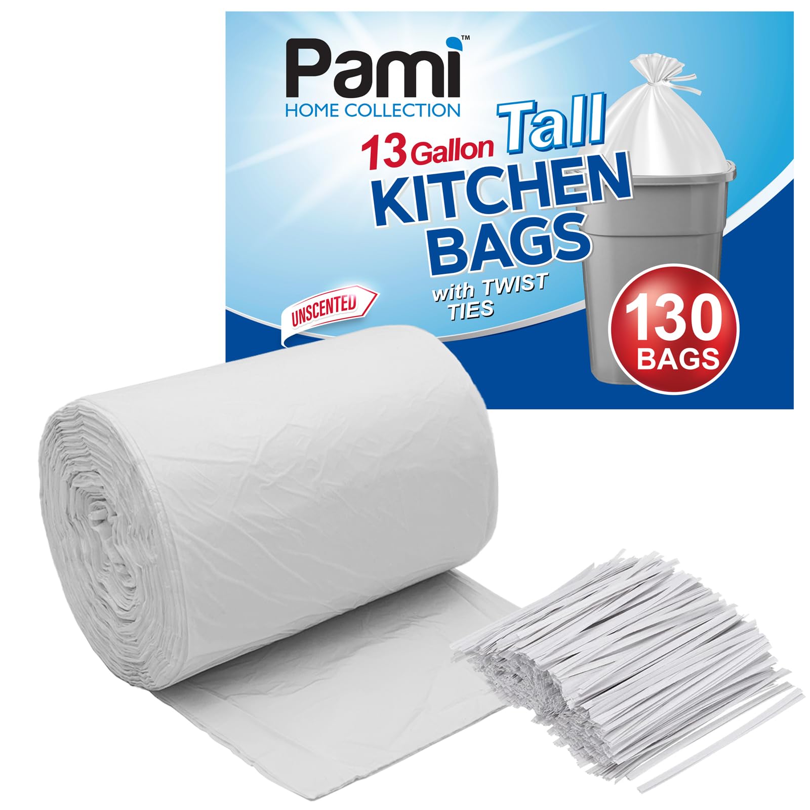 13 Gallon Tall Trash Bags with Twist Ties (130 Count)