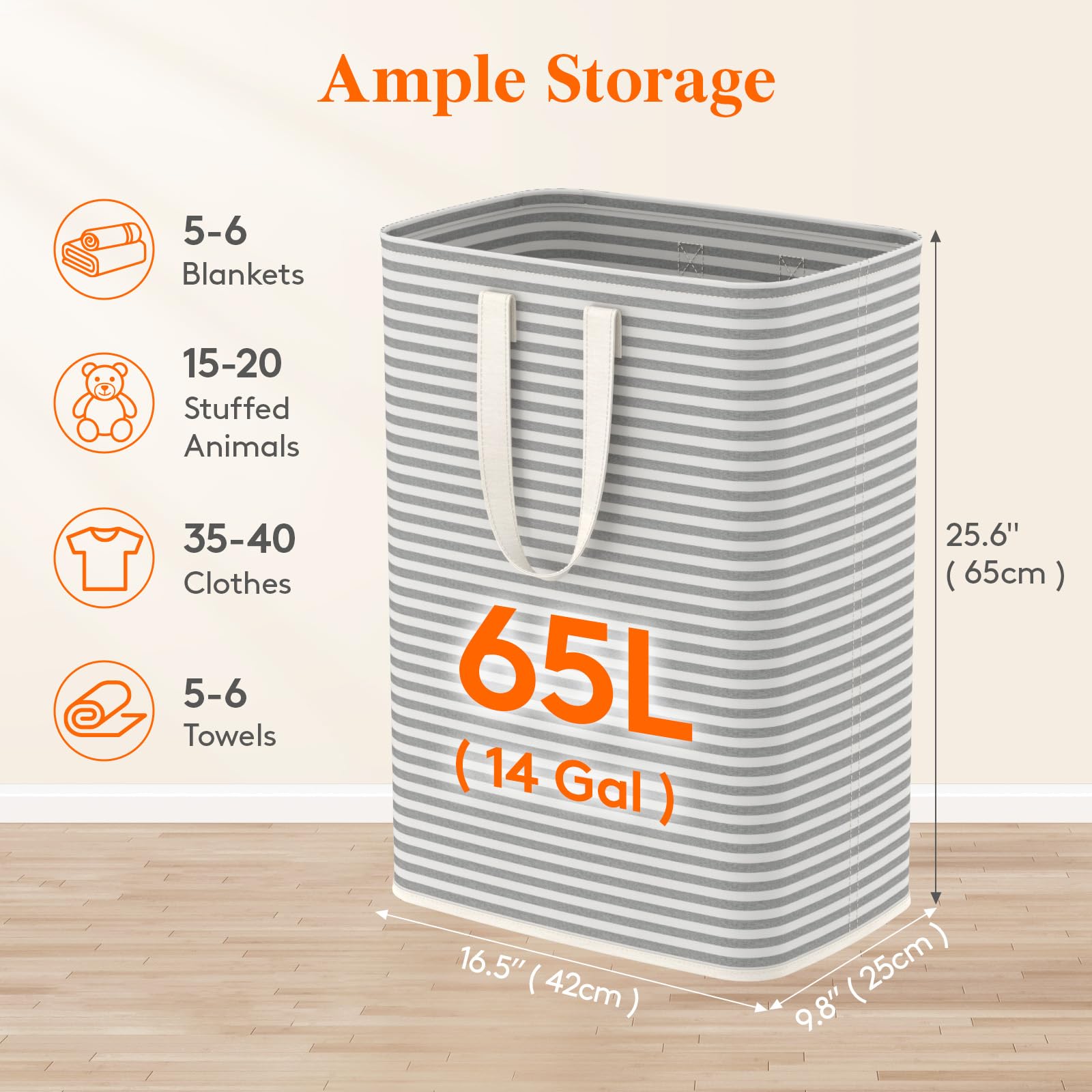 65L Collapsible Laundry Basket with Extended Handles