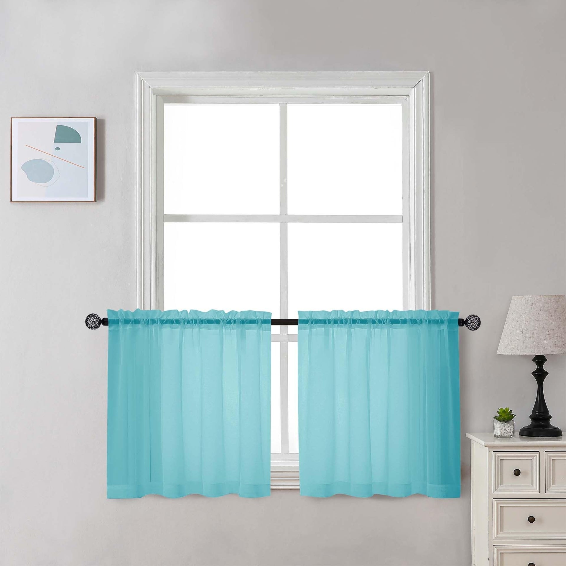 Sheer Aqua Tier Curtains 24 Inch Length Set (2 Count)
