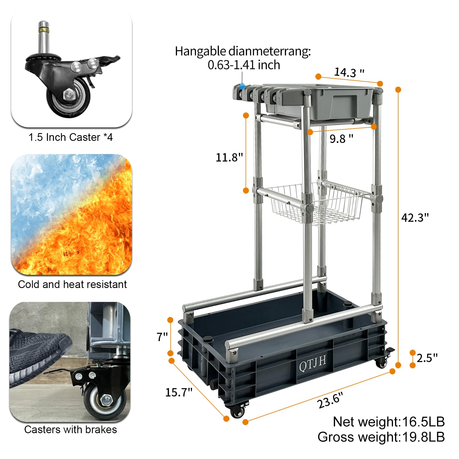 Rolling Cleaning Cart with Mop & Broom Organizer