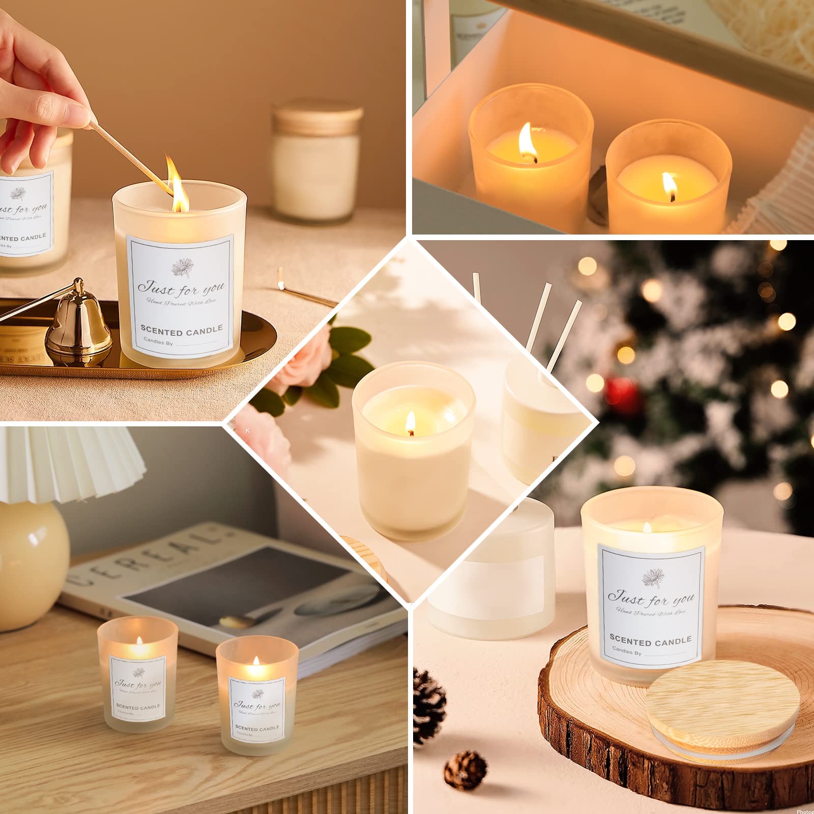 15 Pack 7 OZ Frosted Empty Candle Jars with Bamboo Lids (15 Count)