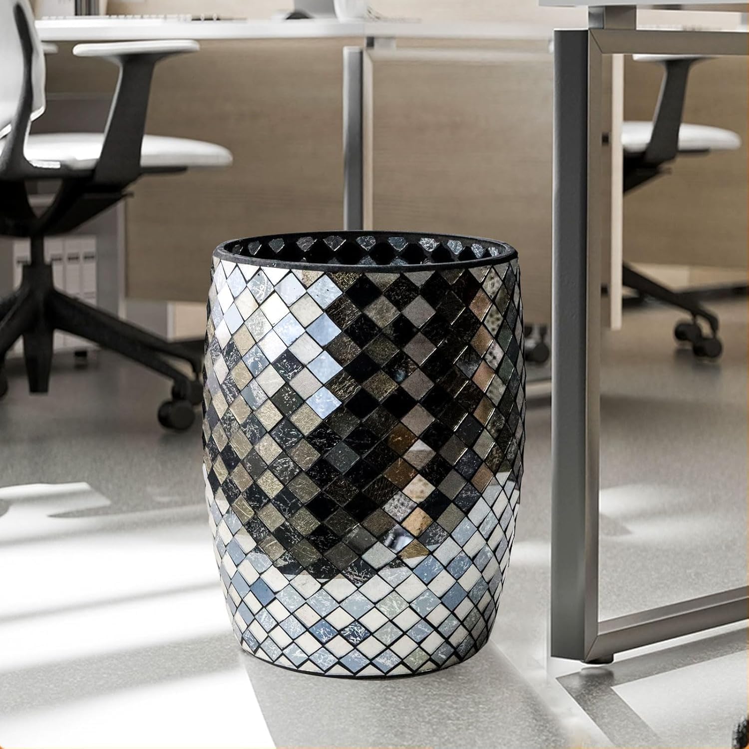 Black and Gold Bathroom Trash Can Mosaic Glass 5L
