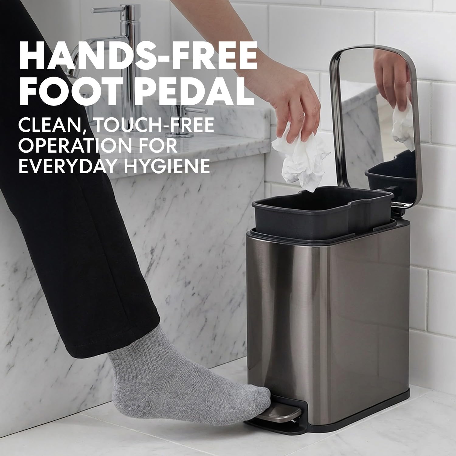6L 1.6G Stainless Steel Bathroom Trash Can with Hands