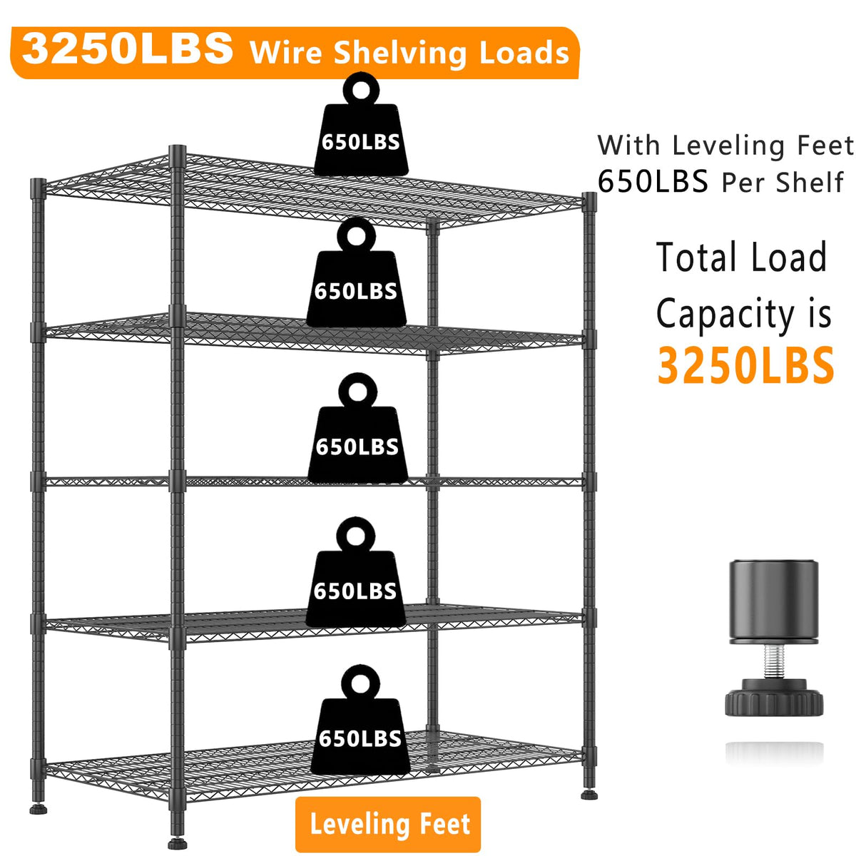 Storage Shelves 60"W Wire Shelving with Wheels 3250LBS Heavy Duty Metal Shelves for Storage