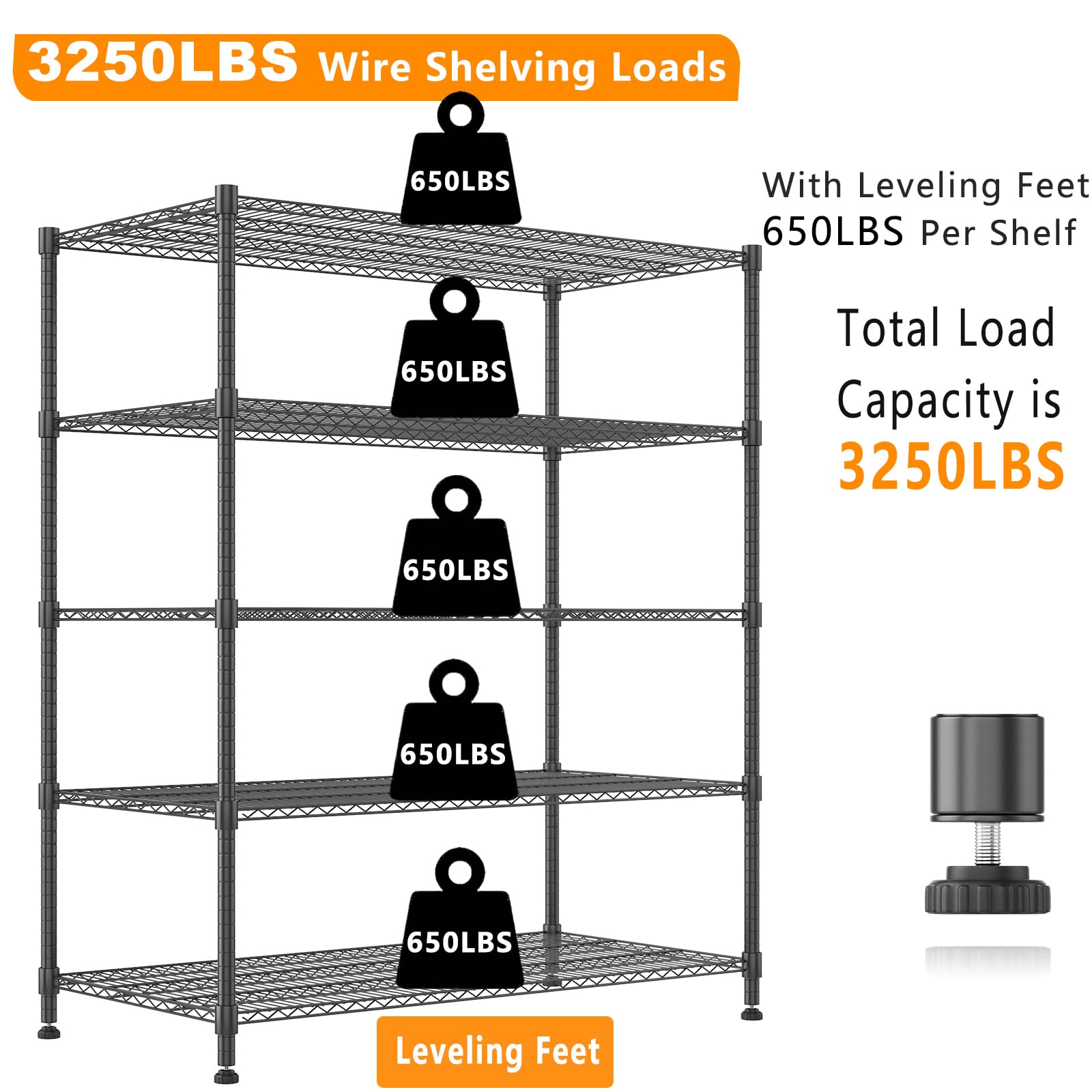 Storage Shelves 60"W Wire Shelving with Wheels 3250LBS Heavy Duty Metal Shelves for Storage