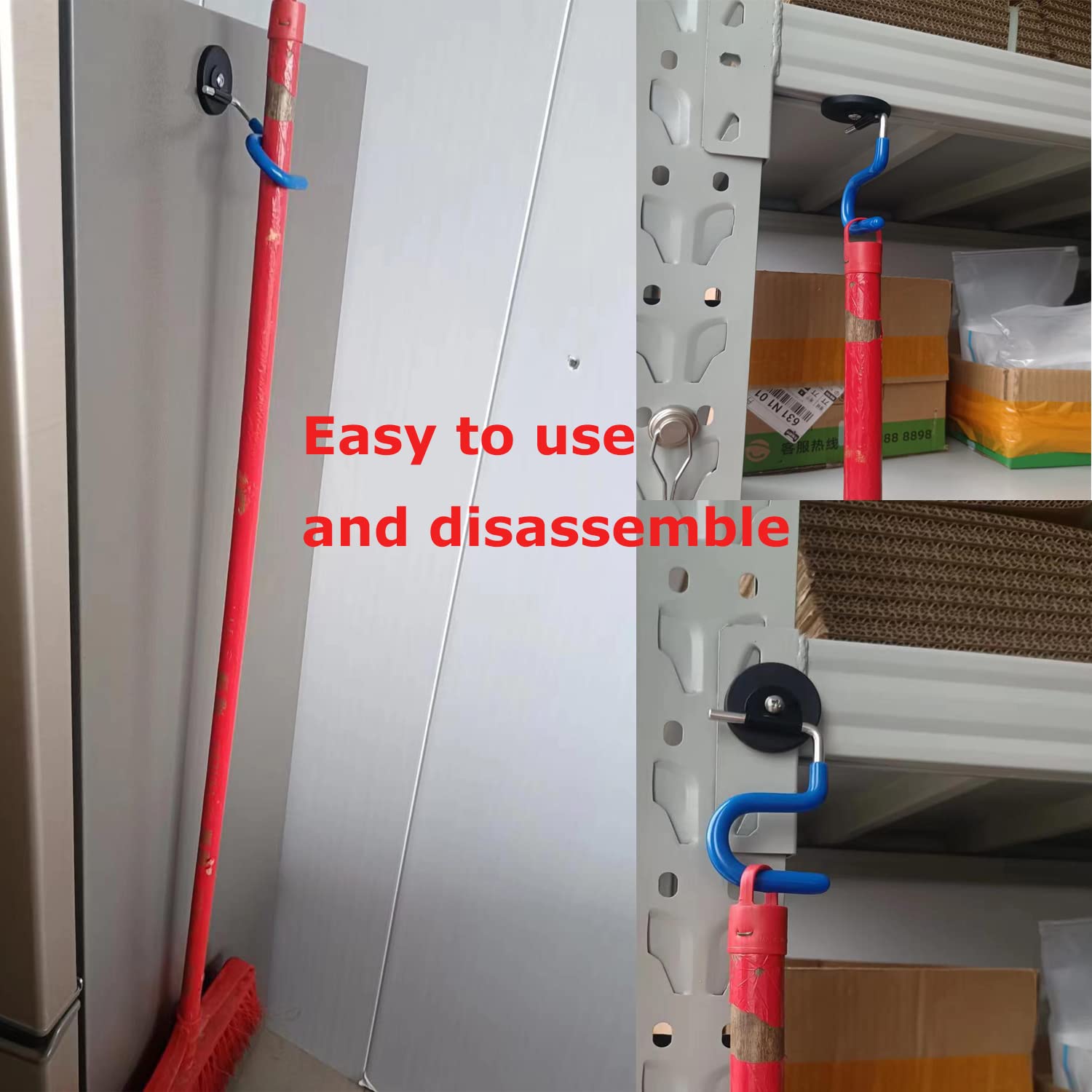 XXHong 2PCS Broom Holder Magnetic Broom Hooks Do Not Require Drilling Warehouse Kitchen Refrigerator Metal Surface Suitable Broom Holder Wall Mount (2 Count)