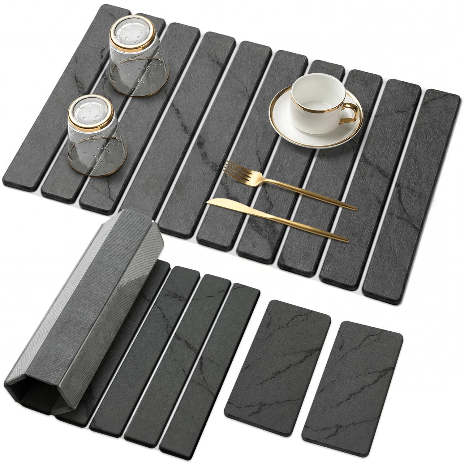 3 Large Stone Drying Mat for Kitchen Counter Black Quick Dry Stone Dish Mat (3 Count)