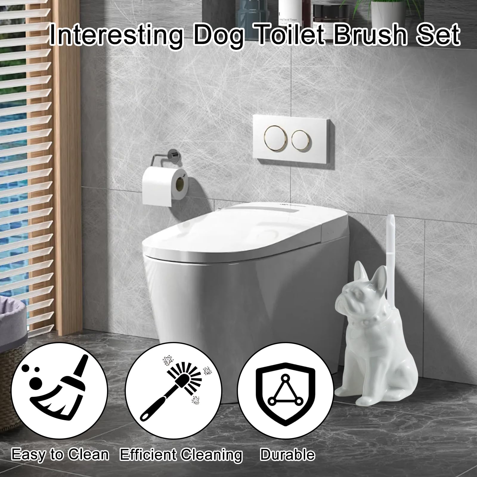 Ceramic Dog White Toilet Brush and Holder Set (2 Count)