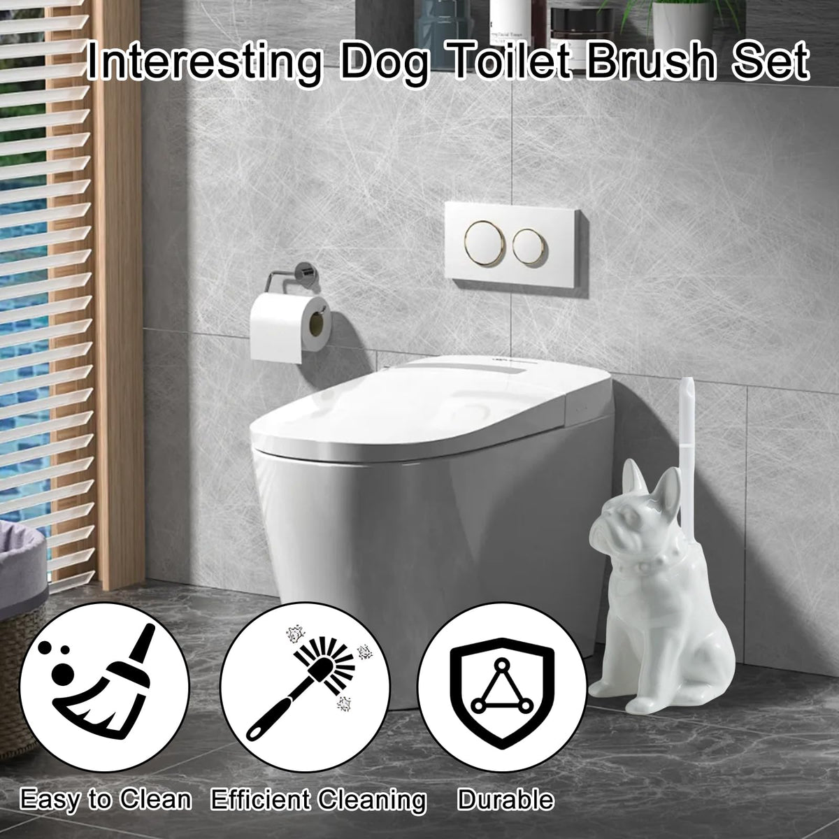 Ceramic Dog White Toilet Brush and Holder Set (2 Count)