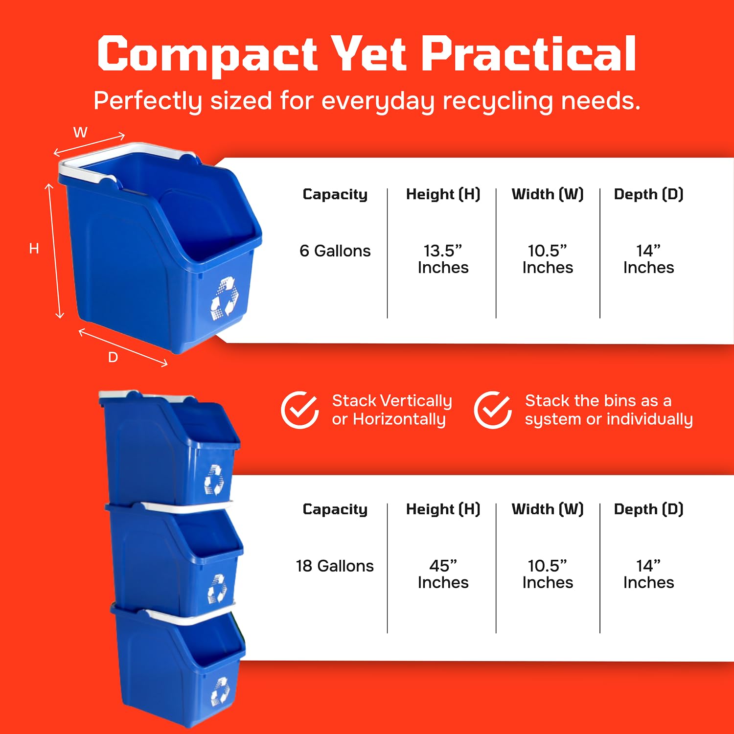 Grey Recycle Bin 6 Gallon Stackable Recycle Bins for Kitchen with Handle