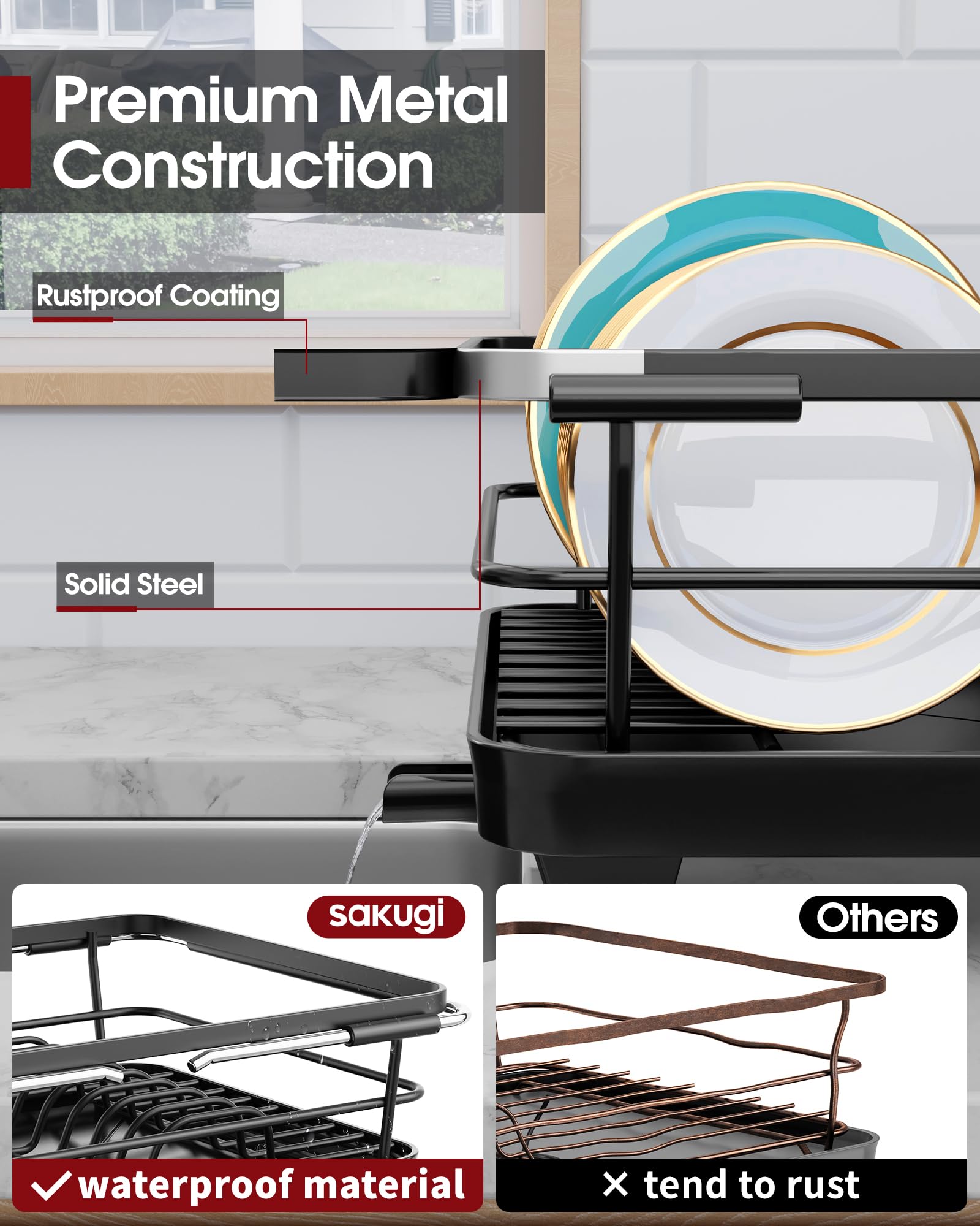 Extendable Dish Drying Rack Over Sink with Dish Drainer