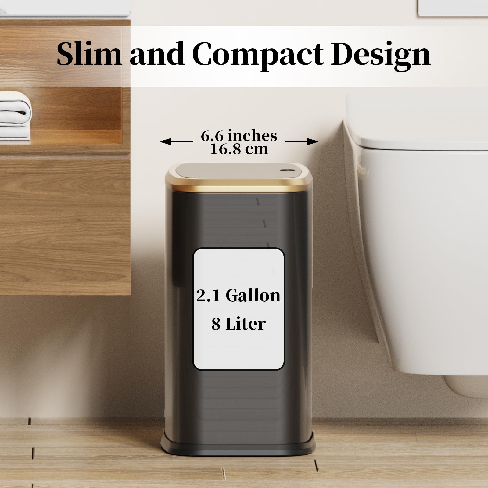 2.1 Gallon Bathroom Trash Can with Lid Press Top (60 Count)