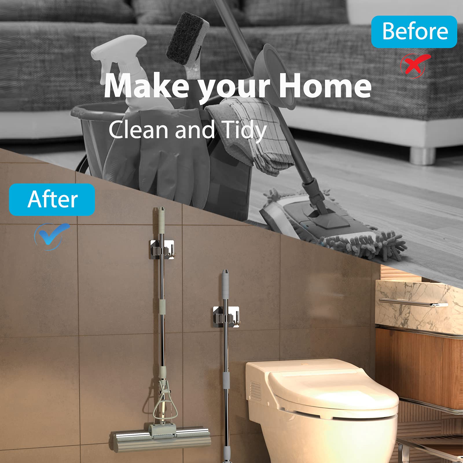 Broom Holder Wall Mount 6Pcs