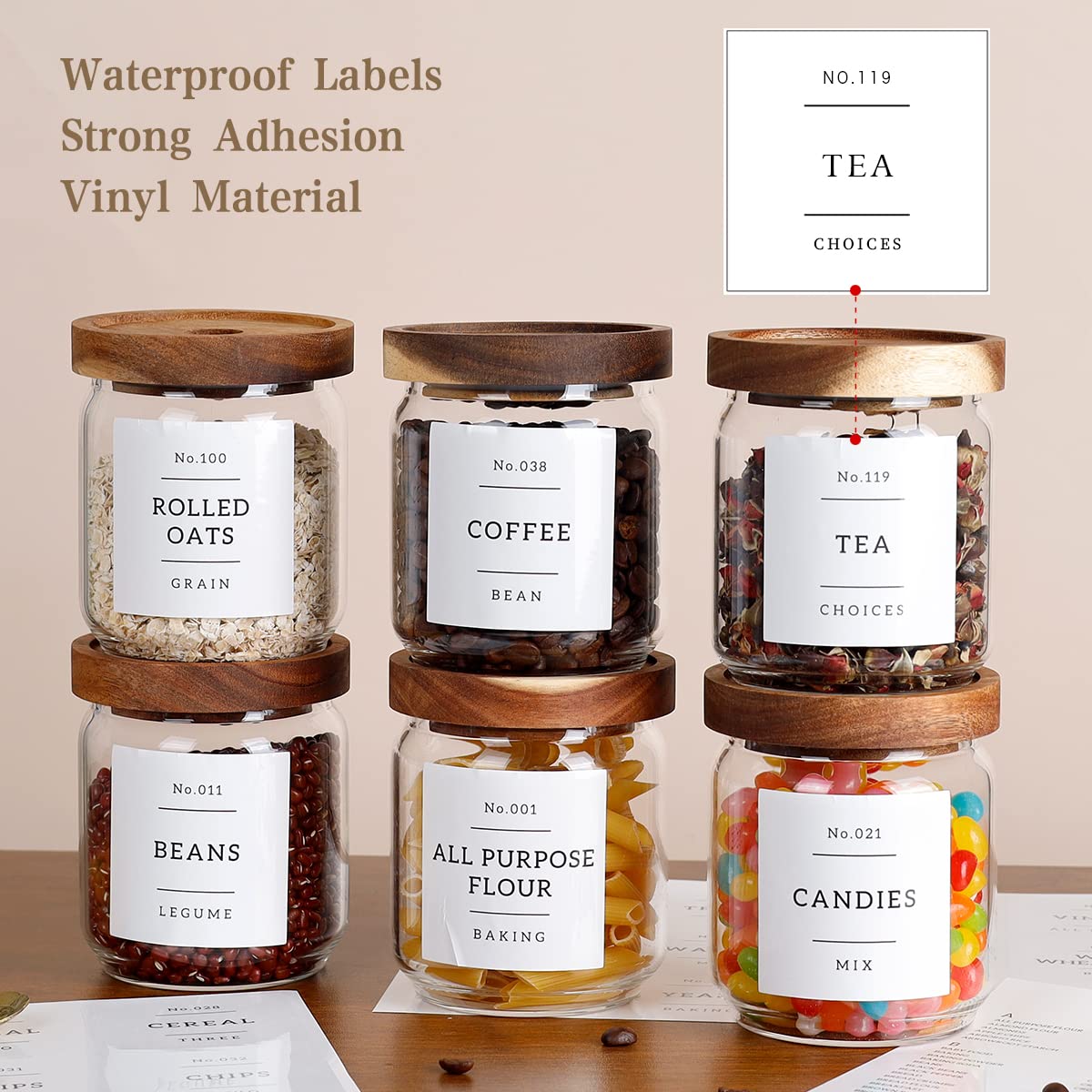 16 OZ Stackable Glass Food Storage Jars with 132 Pantry Labels Preprinted