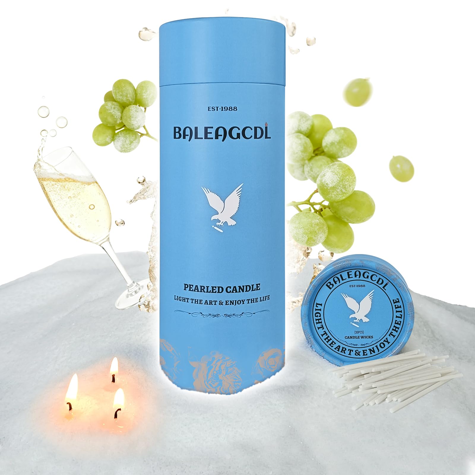 Prosecco Scented White Pearled Candle 18oz Luxury Sand Candle Granulated Wax (18 Ounce)