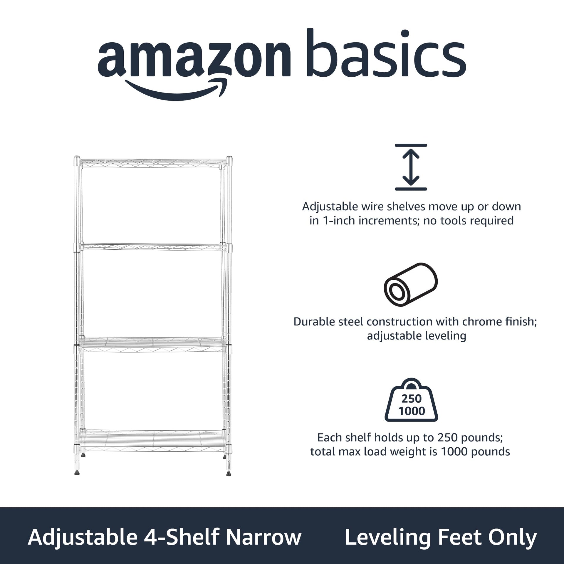 4 Shelf Adjustable Storage Shelving Unit for Garage