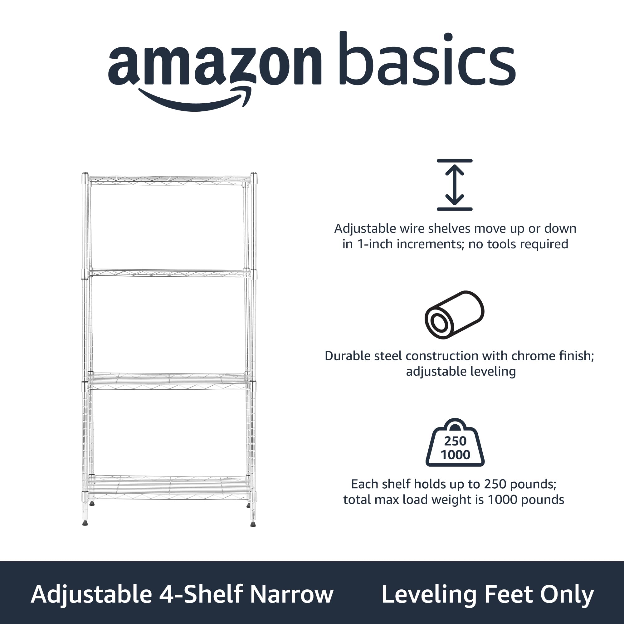 4 Shelf Adjustable Storage Shelving Unit for Garage