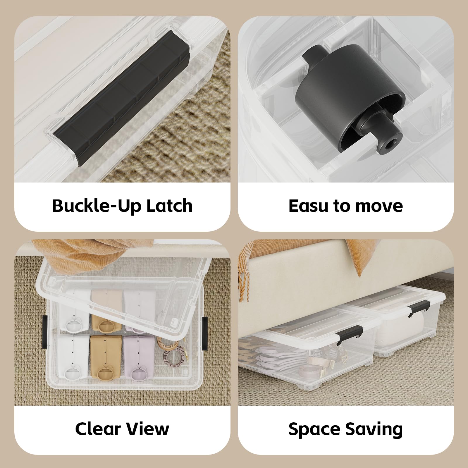 3 Pack 25 Qt Plastic Under Bed Storage Bin with Secure Lids (3 Count)