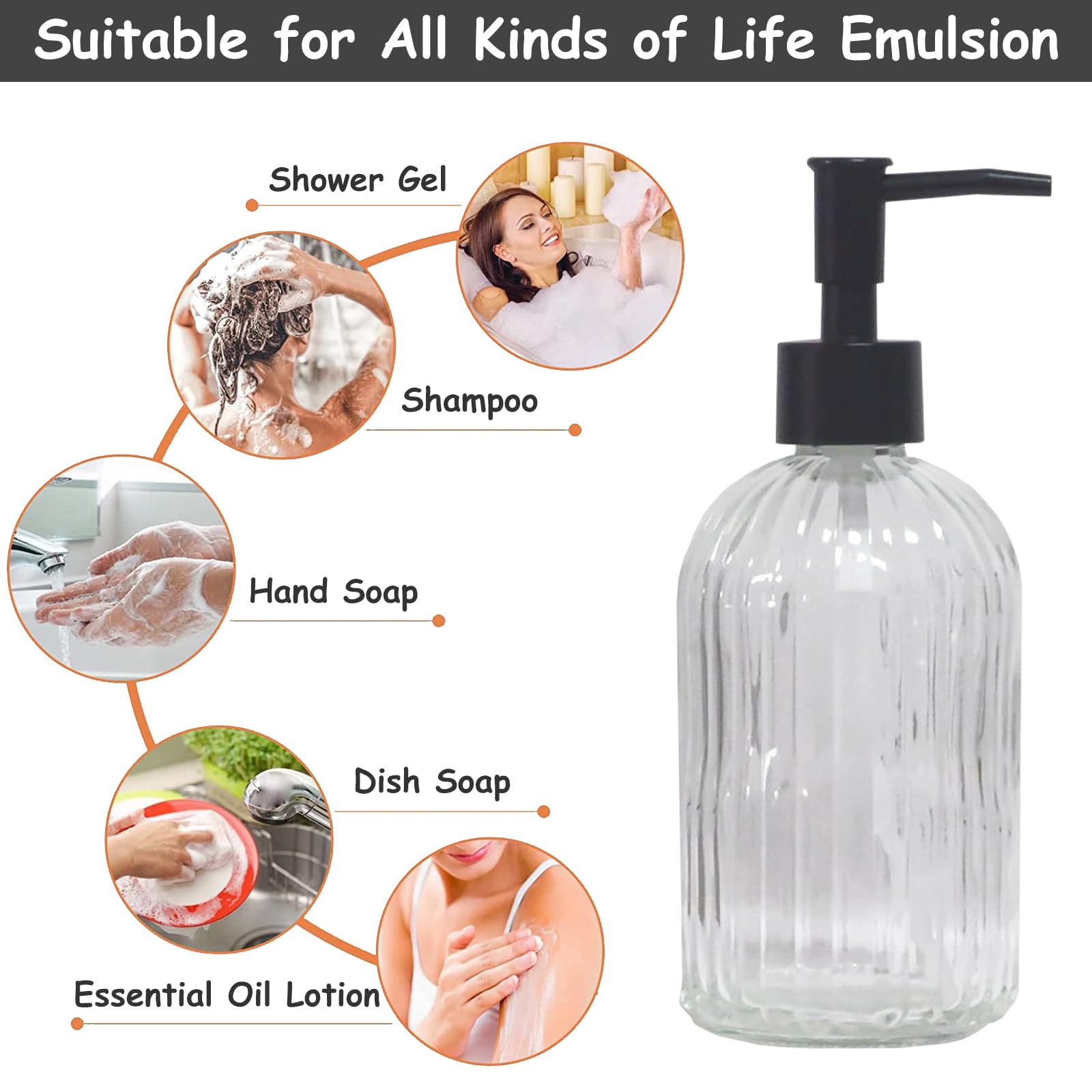 Clear Glass Soap Dispenser with Black Plastic Pump