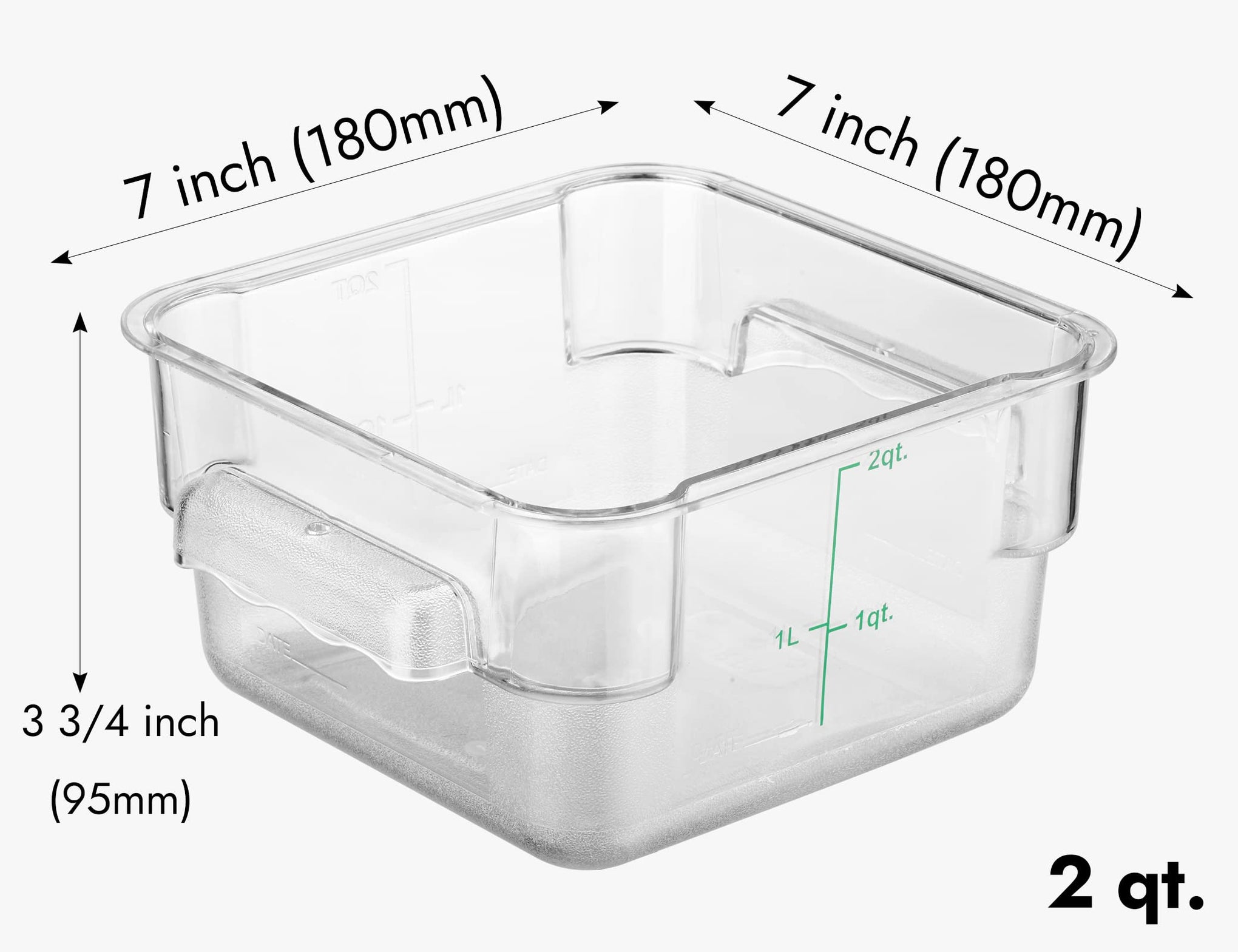 8 Pack 2 Qt NSF Clear Polycarbonate Food Storage Containers with Green Lids (8 Count)