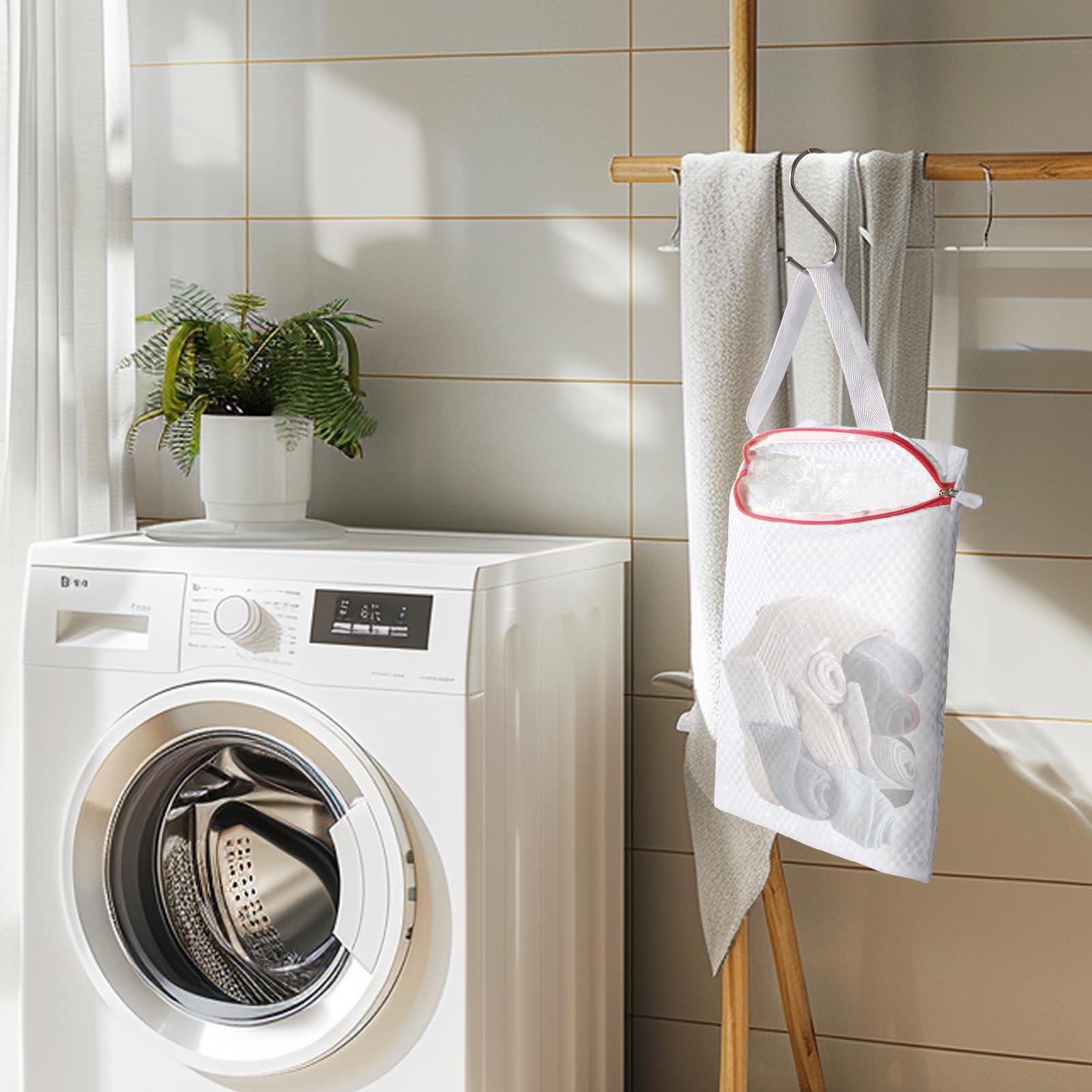 3 Pack Hanging Mesh Laundry Bags with S Hooks (3 Count)