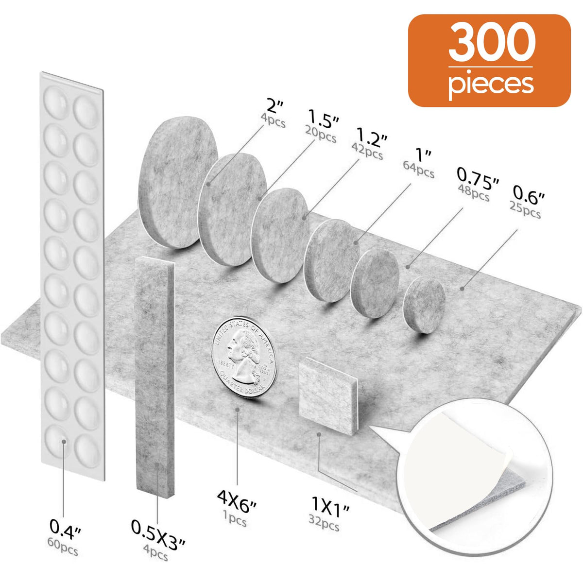 Furniture Pads 300 Pcs Premium Furniture Felt Pads Self Adhesive (300 Count)