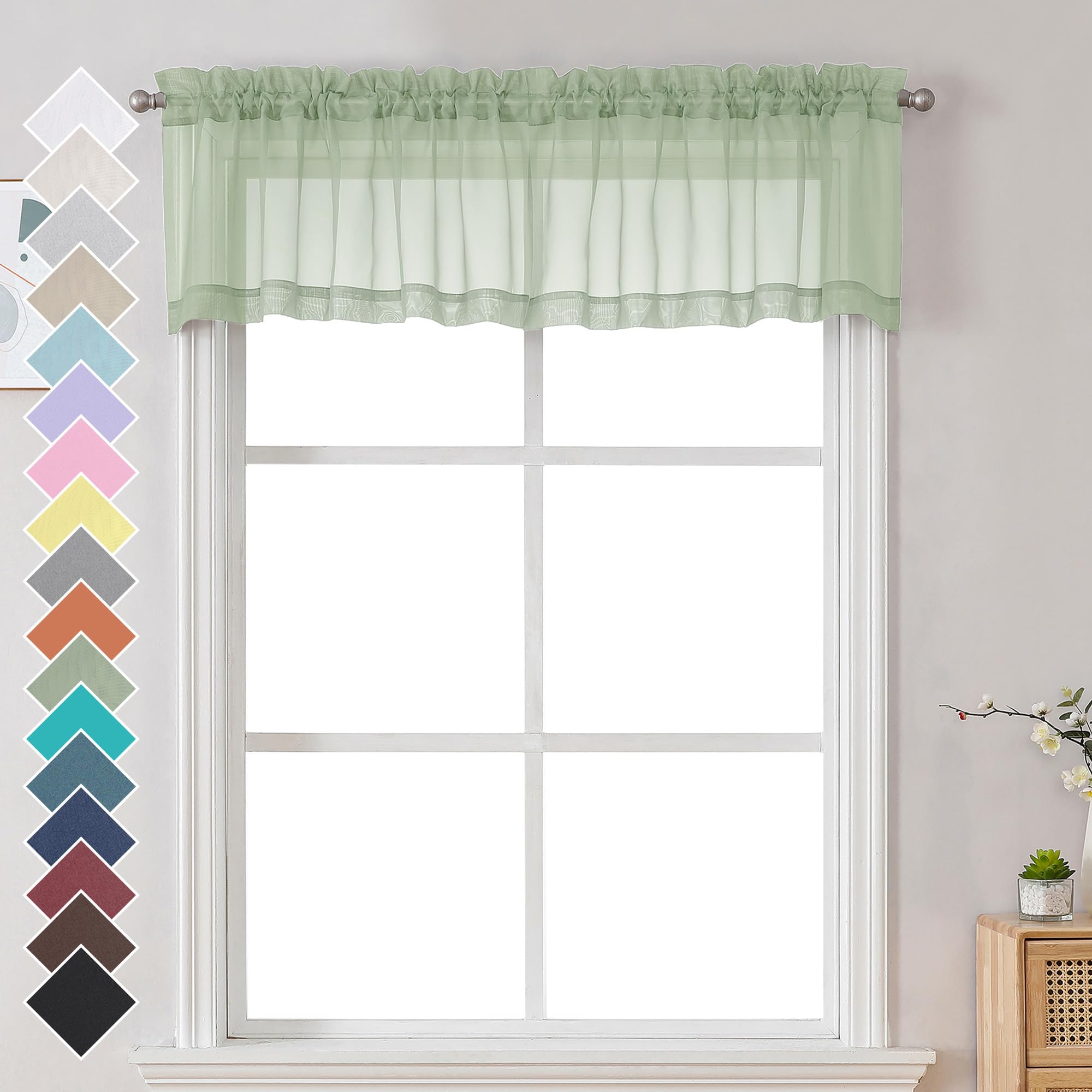 Light Green Sheer Valances for Windows 2 Pack (2 Count)