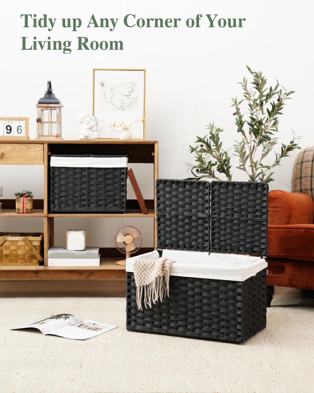 Storage Basket with Lid PE Rattan Woven Storage Bins
