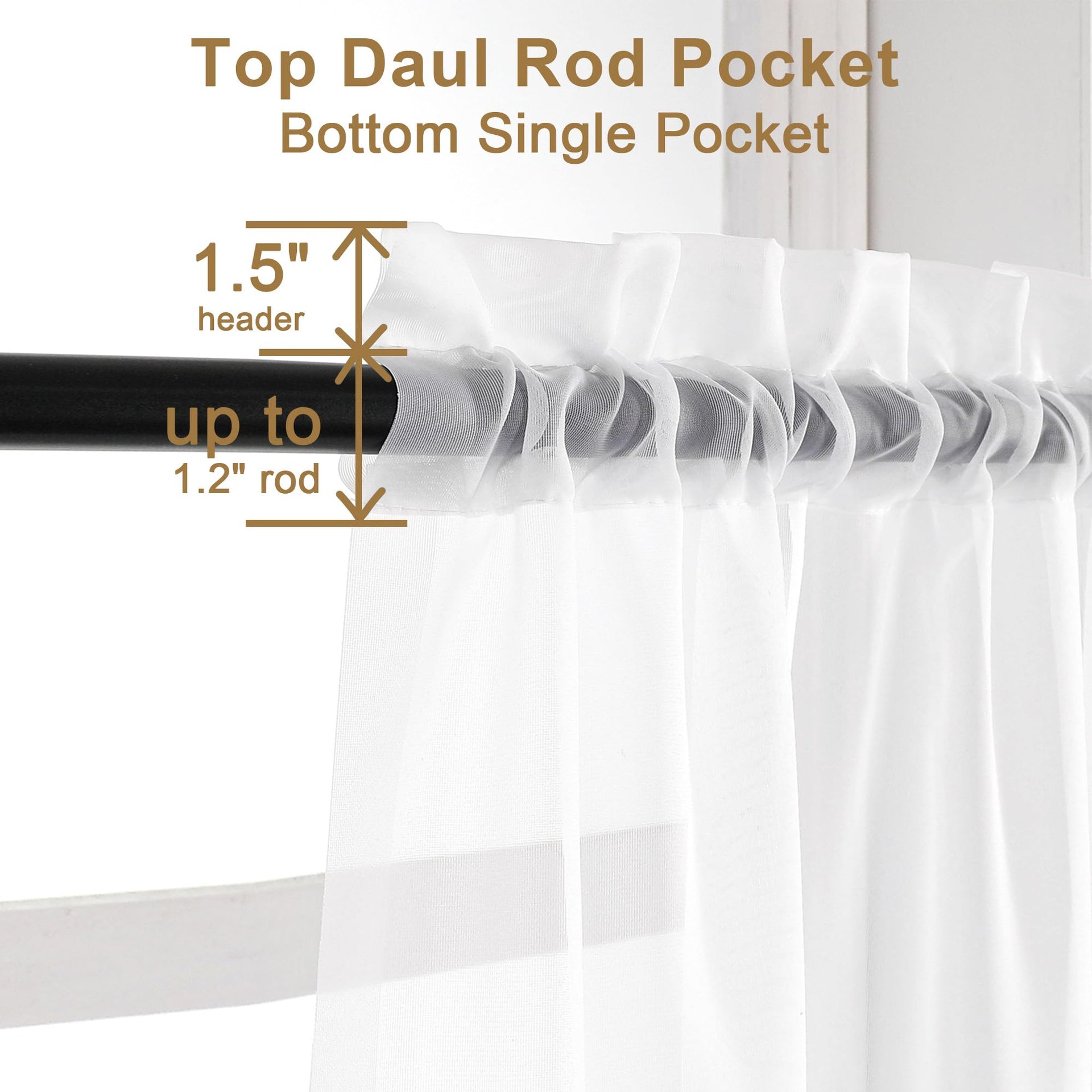 White Sheer Curtains 54 Inch Long 2 Panels (2 Count)
