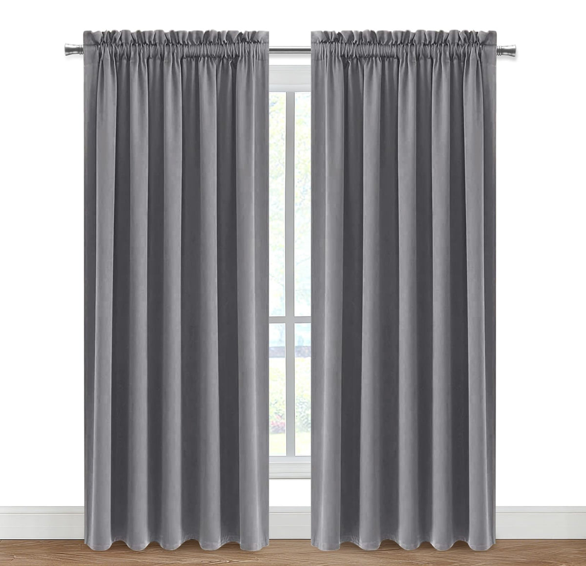 Wide Blackout Curtains for Bedroom Living Room 60 x 84 Inch Long Grey (2 Count)