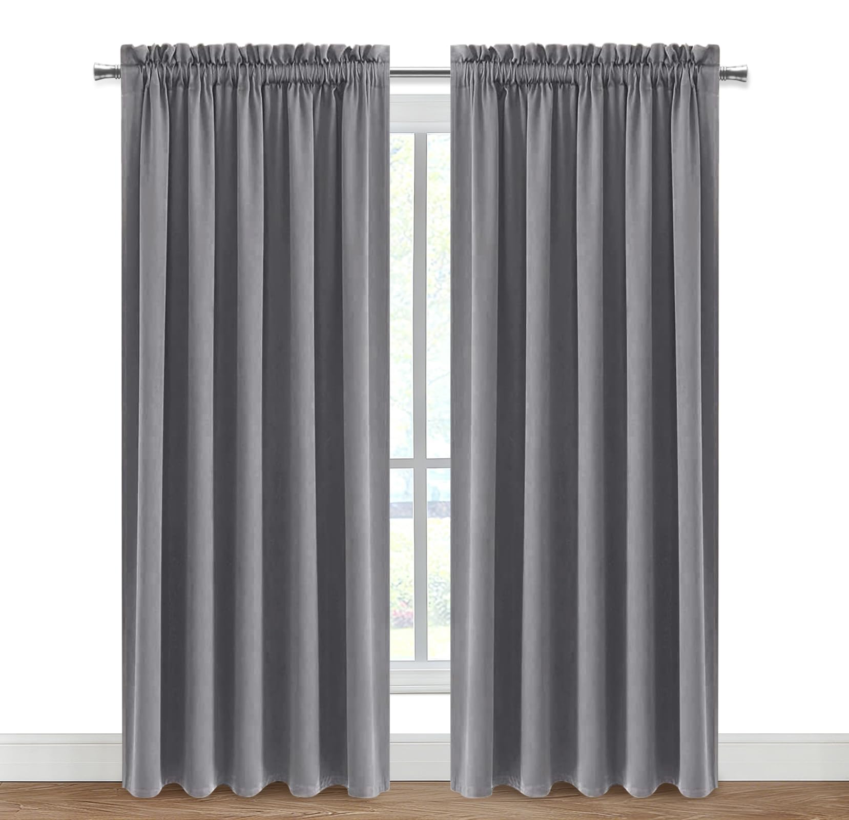 Wide Blackout Curtains for Bedroom Living Room 60 x 84 Inch Long Grey (2 Count)