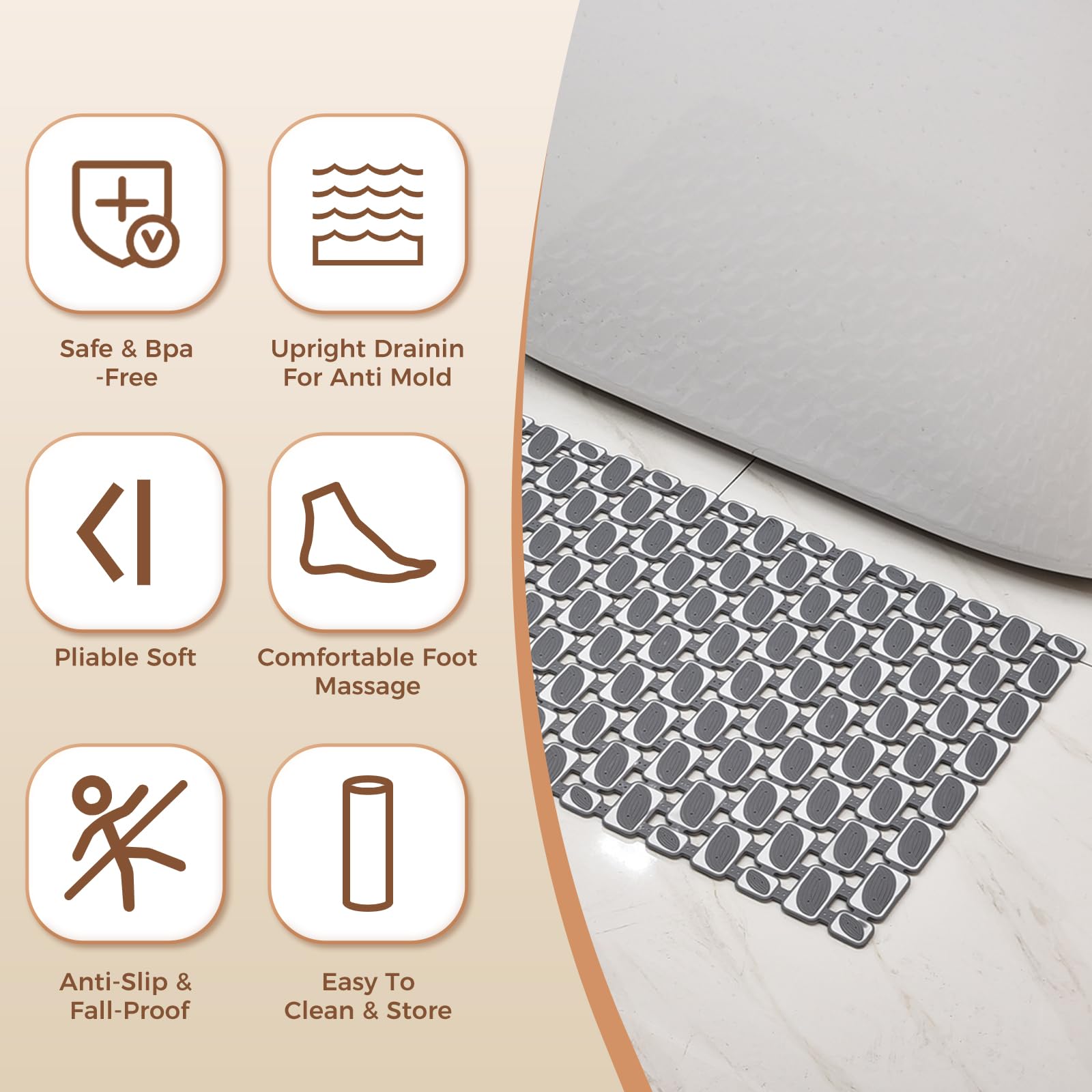 Bathtub Mats Non Slip for Bathroom with Suction Cups and Drain Holes 27.6 * 15.7 Inch Shower Mat for Inside Shower
