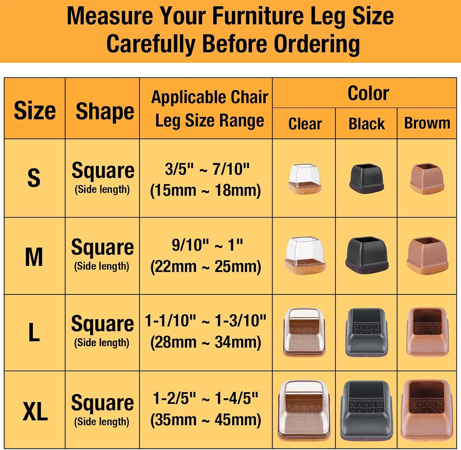 24 Pcs Extra Large Square Silicone Chair Leg Floor Protectors (24 Count)