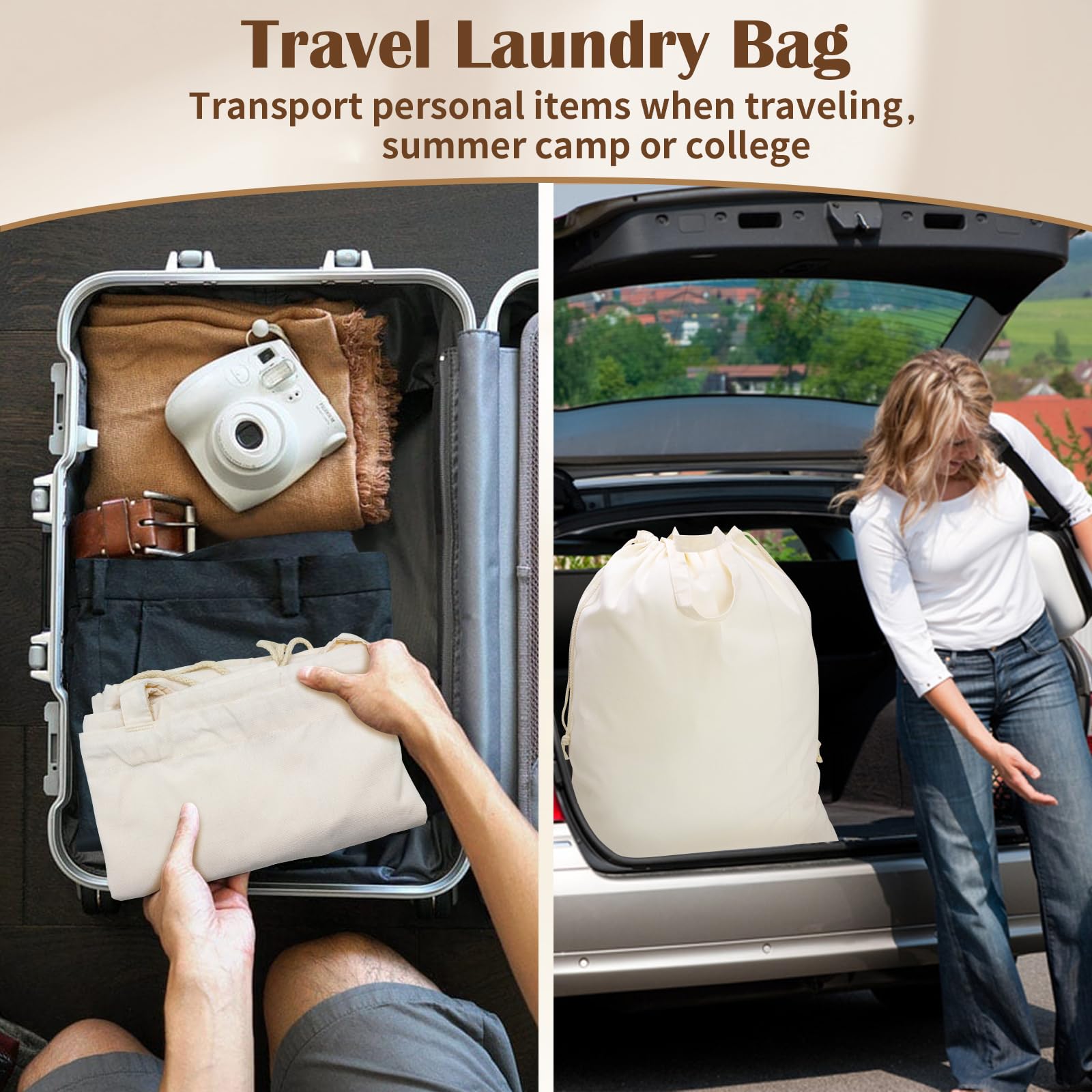 Heavy Duty Canvas Laundry Bag with Handles & Drawstring 30"Wx35"H