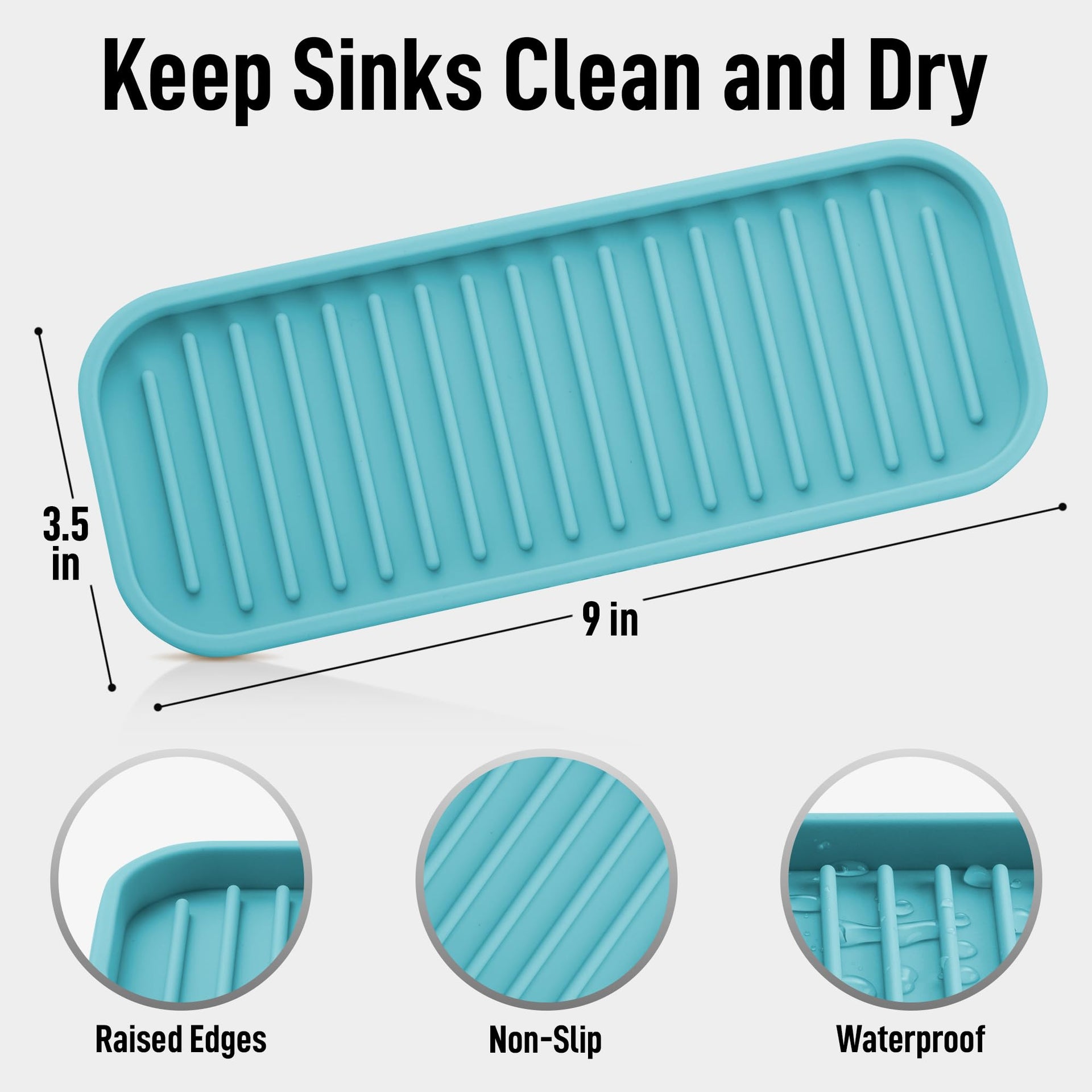 9x3.5) Silicone Sponge Holder for Kitchen Sink - Flexible Multipurpose Soap Tray Sponge Holder - Sink Organizer Tray for, Bathroom, Makeup, Trinkets & More (Aqua Sky)