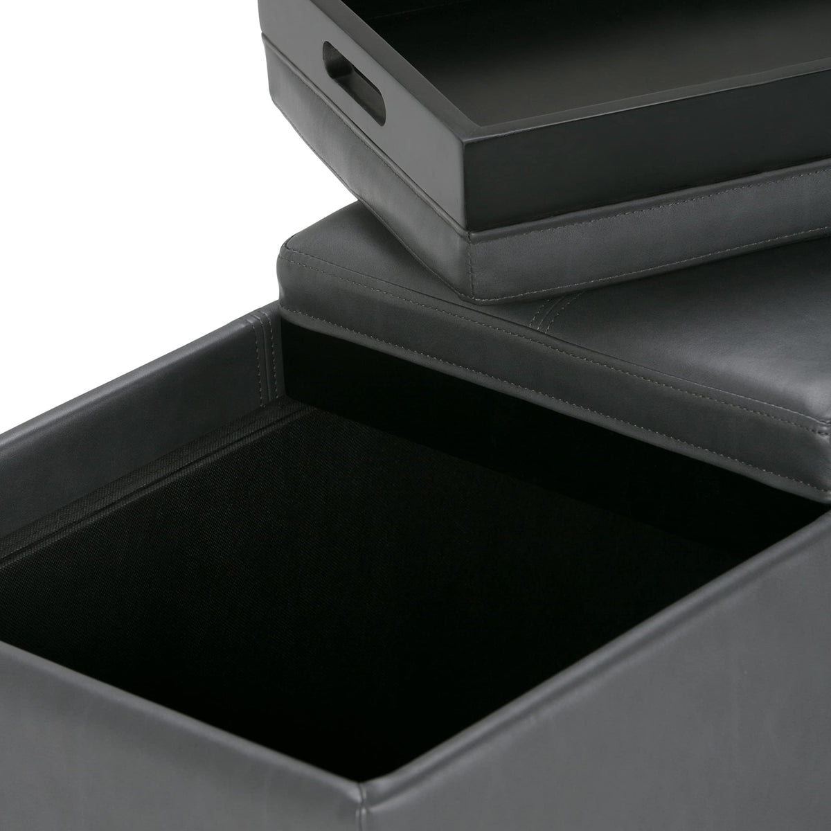Avalon 42" Wide Vegan Leather Storage Ottoman in Stone Grey