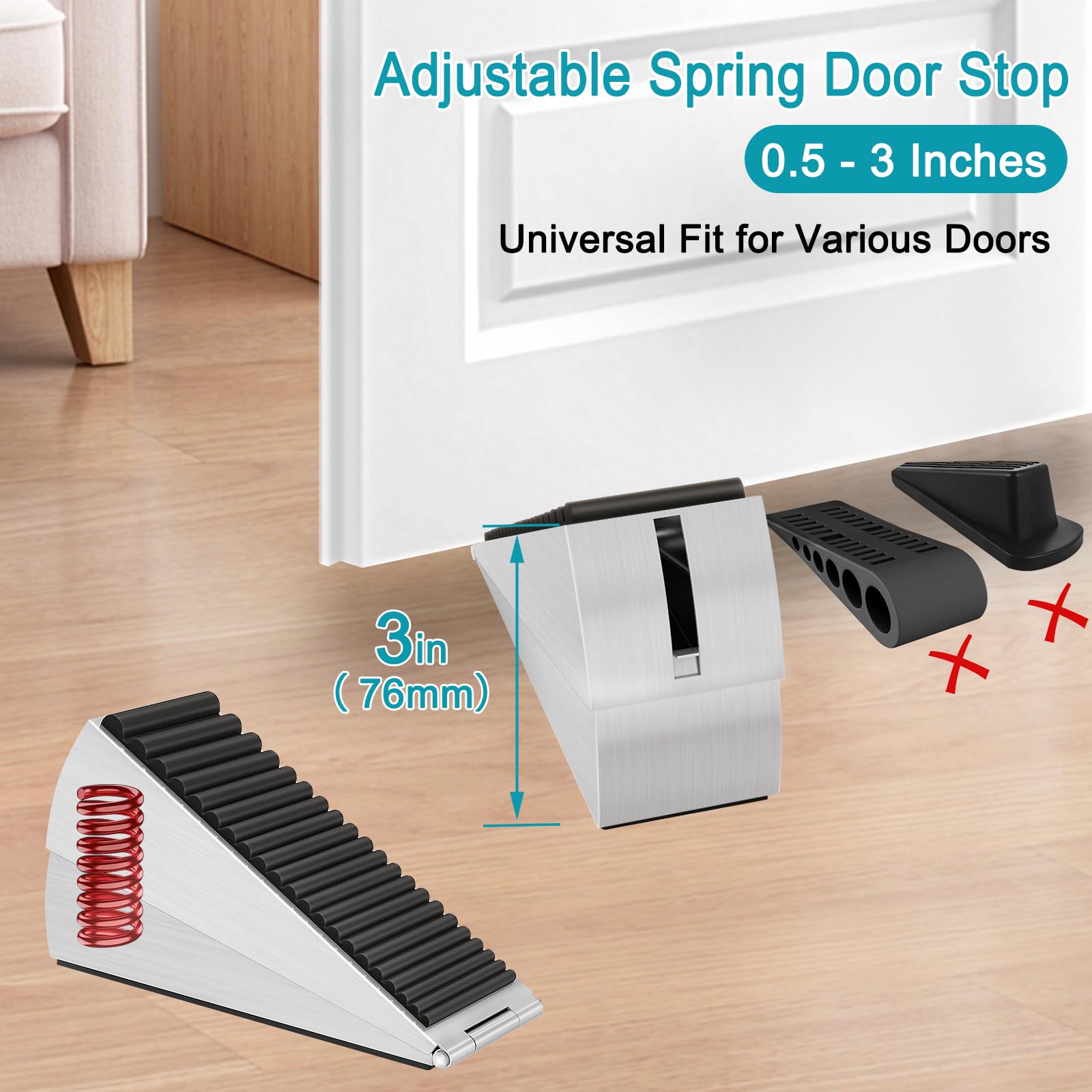 4 Pack Adjustable Spring Door Stoppers Heavy Duty (4 Count)
