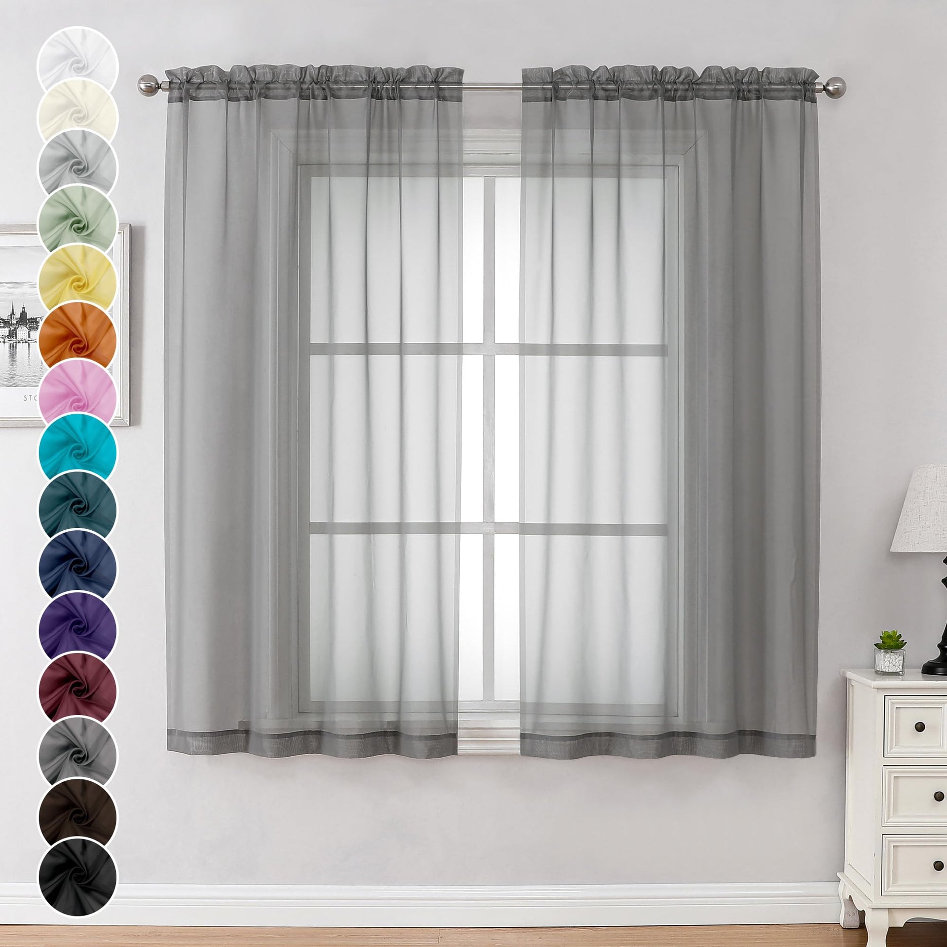 Sheer Curtains 63 Inch Length 2 Panels