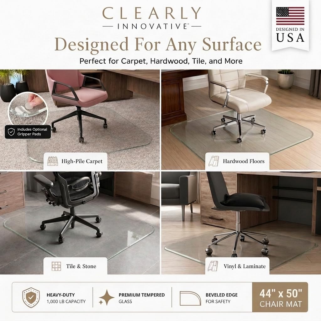 Tempered Glass Office Chair Mat for Carpet & Hardwood