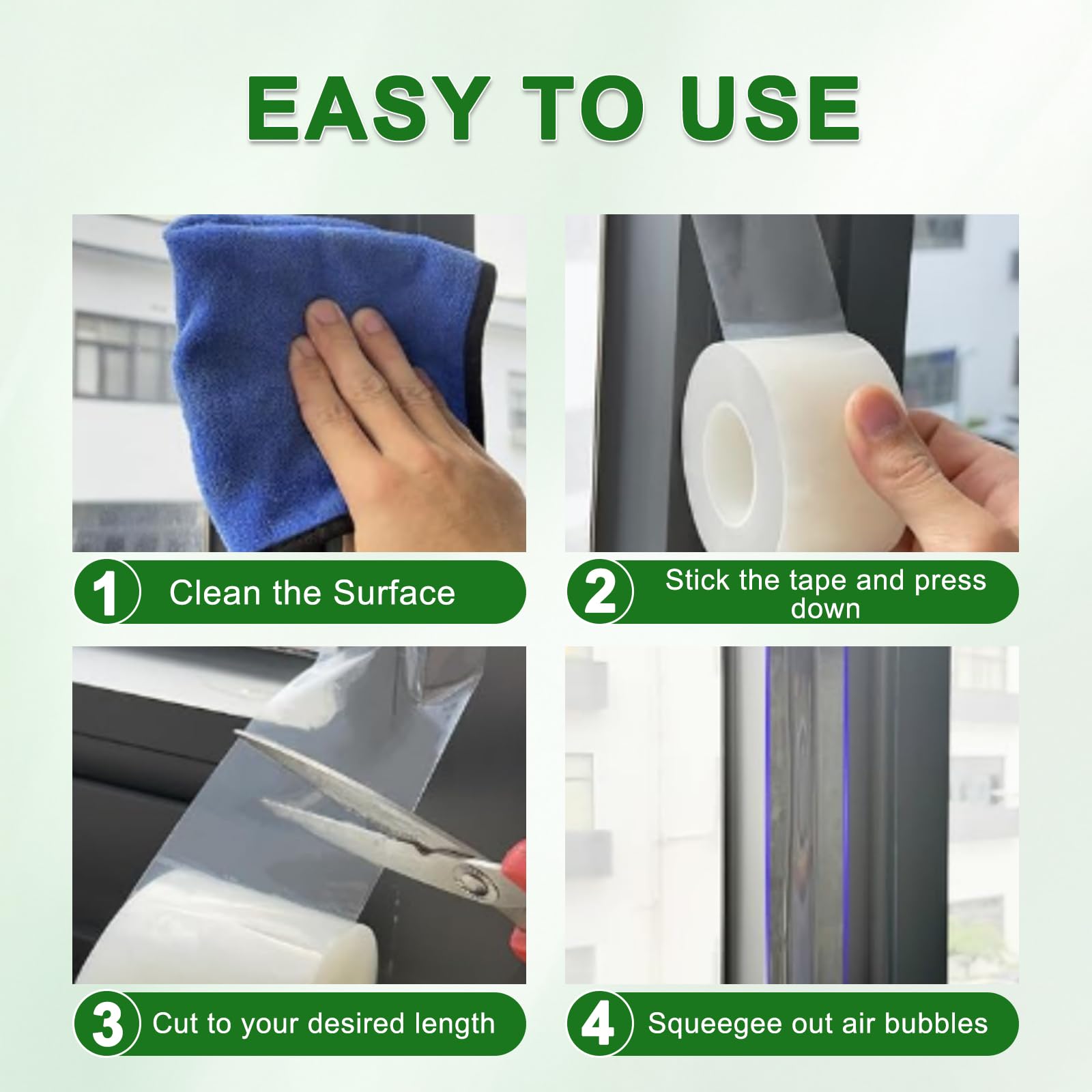 Transparent Window Weather Sealing Tape 2 in x 35 Yards Weather Stripping Residue Free Clear Window Draft Isolation Sealing Film Tape for Windows and Doors Gaps