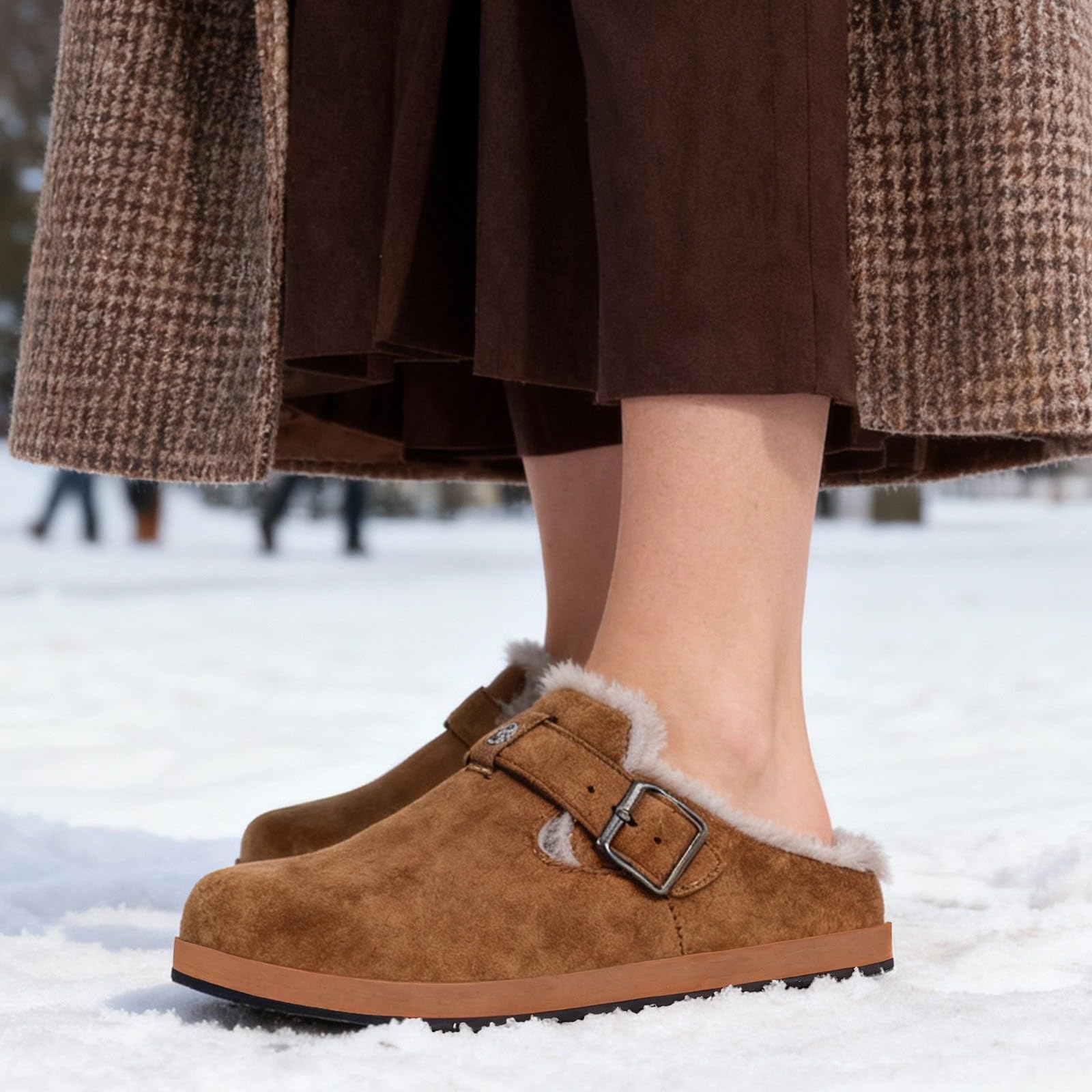 Fur Lined Clogs for Women Men Winter Slippers
