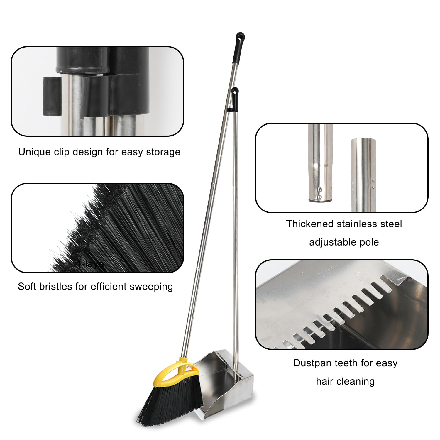 Broom and Stainless Steel Dustpan Set for Home