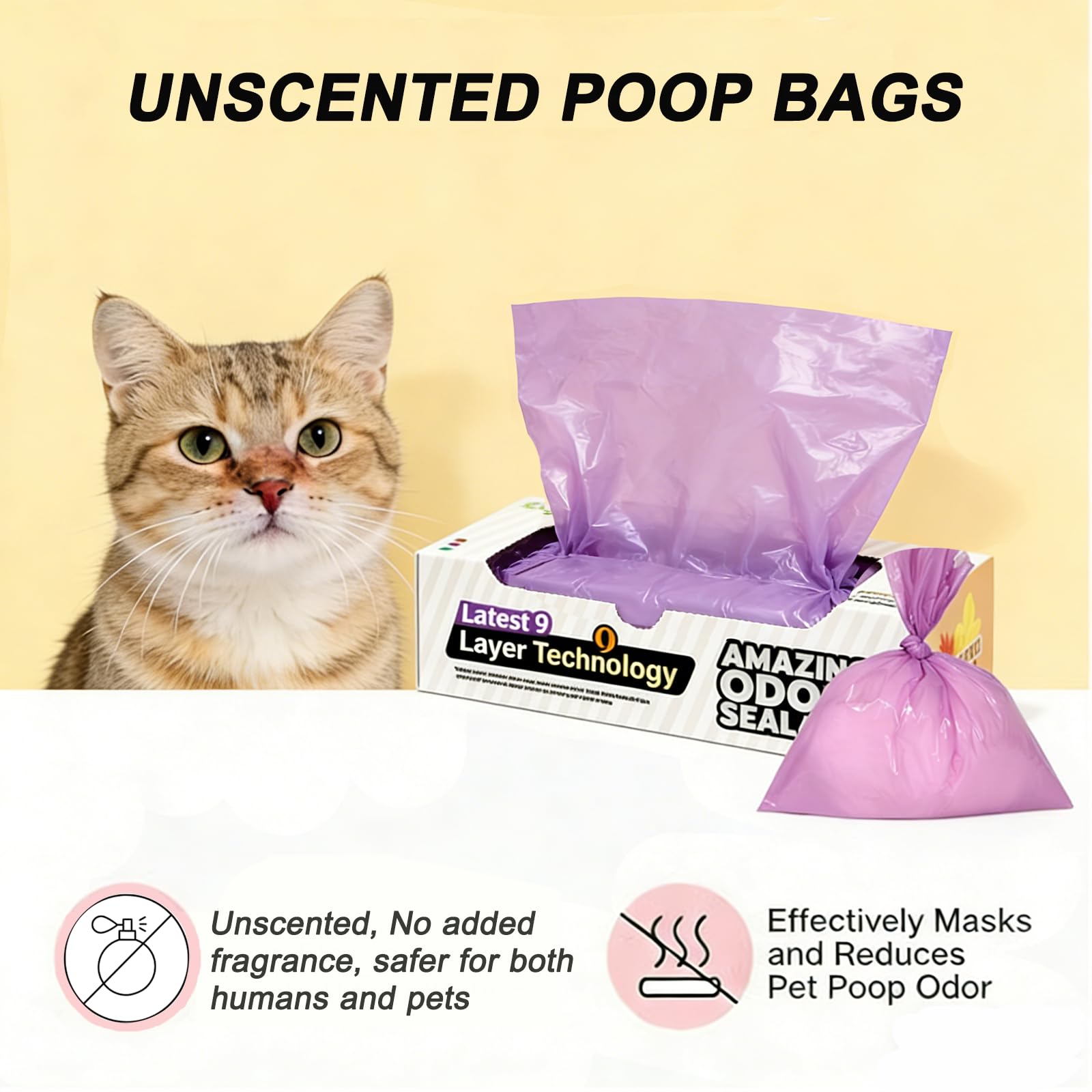 Odor Sealing Cat Litter Bags Unscented & Durable 100 Waste Bags (100 Count)