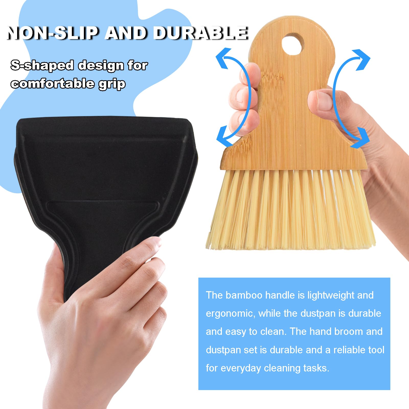 Mini Broom and Dustpan Set Portable Hand Broom with Bamboo Handle Small Crumb Sweeper for Home