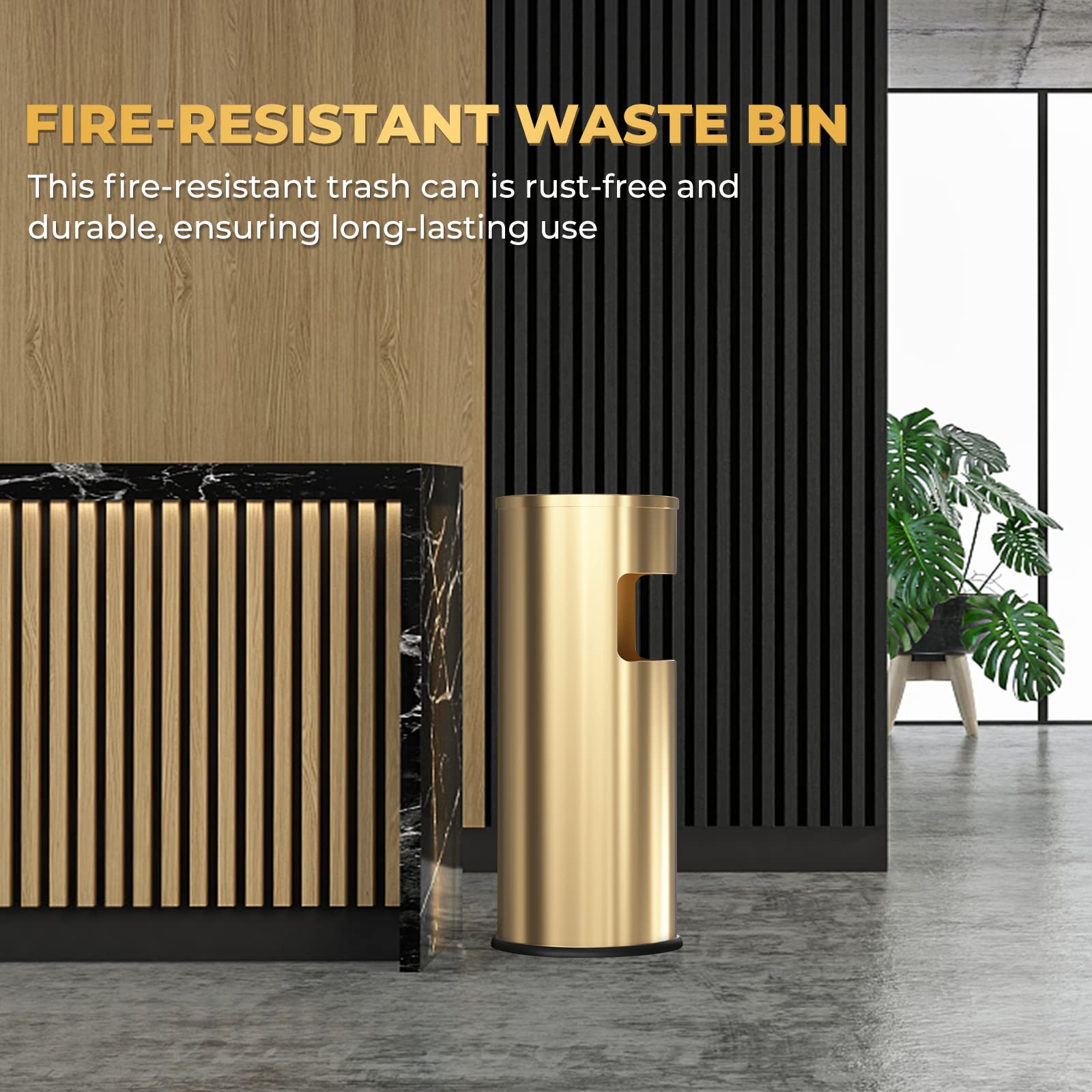 Trash Can Outdoor Waste Container Round Stainless Steel Trash Can with Removable Inner Bucket for Disposal Commercial Waste Container 9.8 x 24