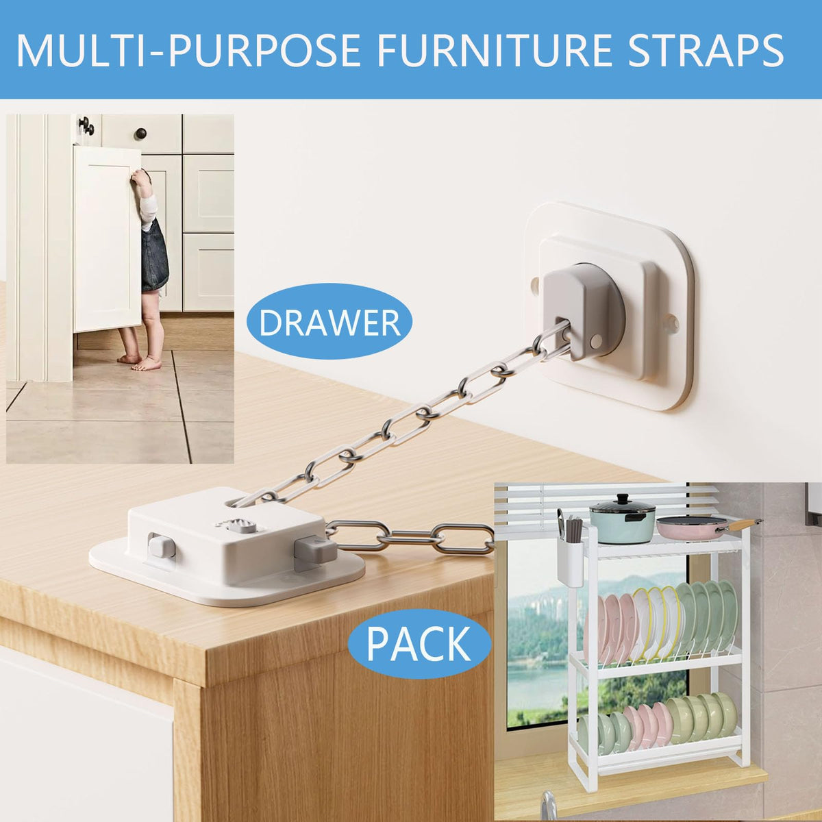 Anti Tip Furniture Wall Anchor No Drill (4 Count)