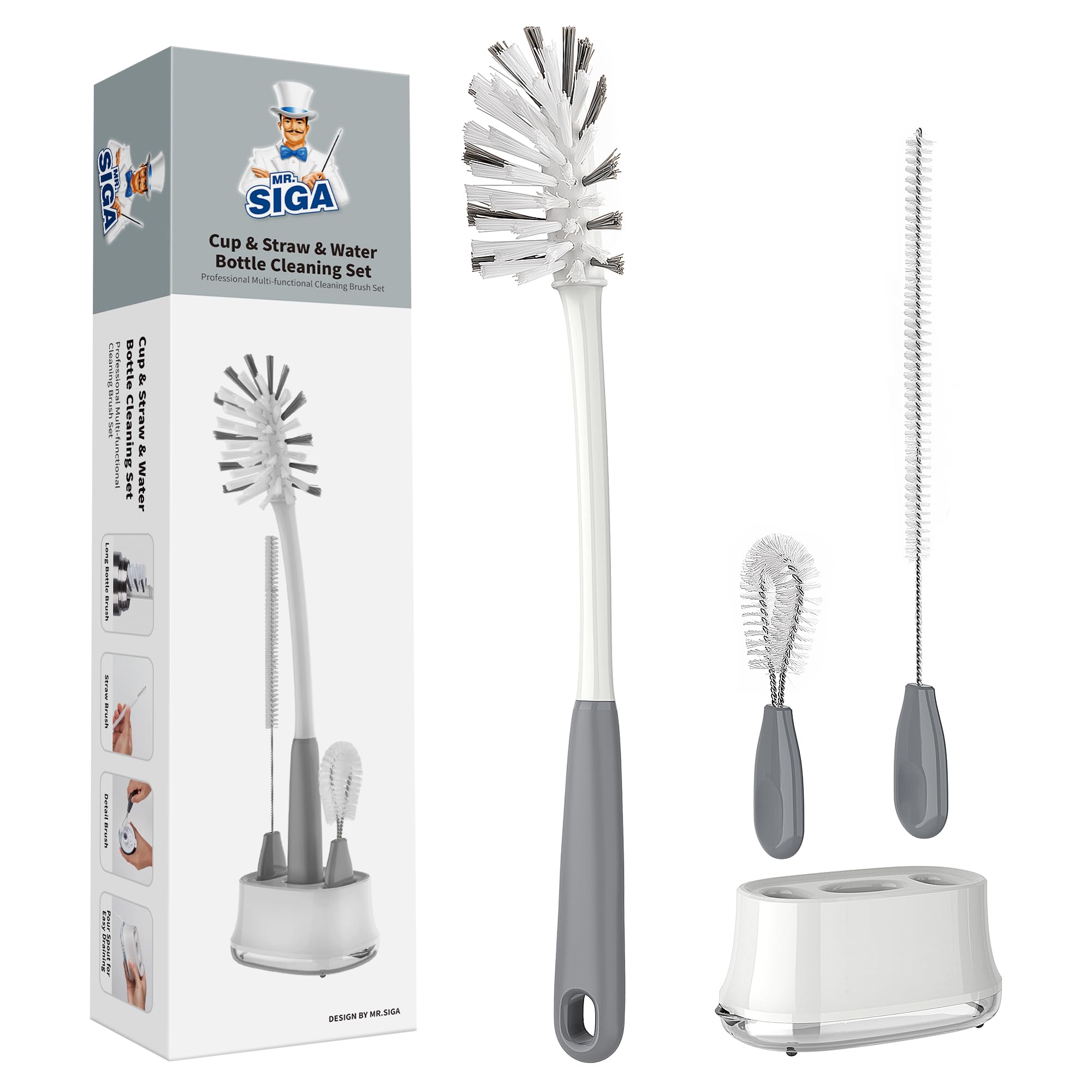 Water Bottle Brush Cleaning Set with Storage Holder